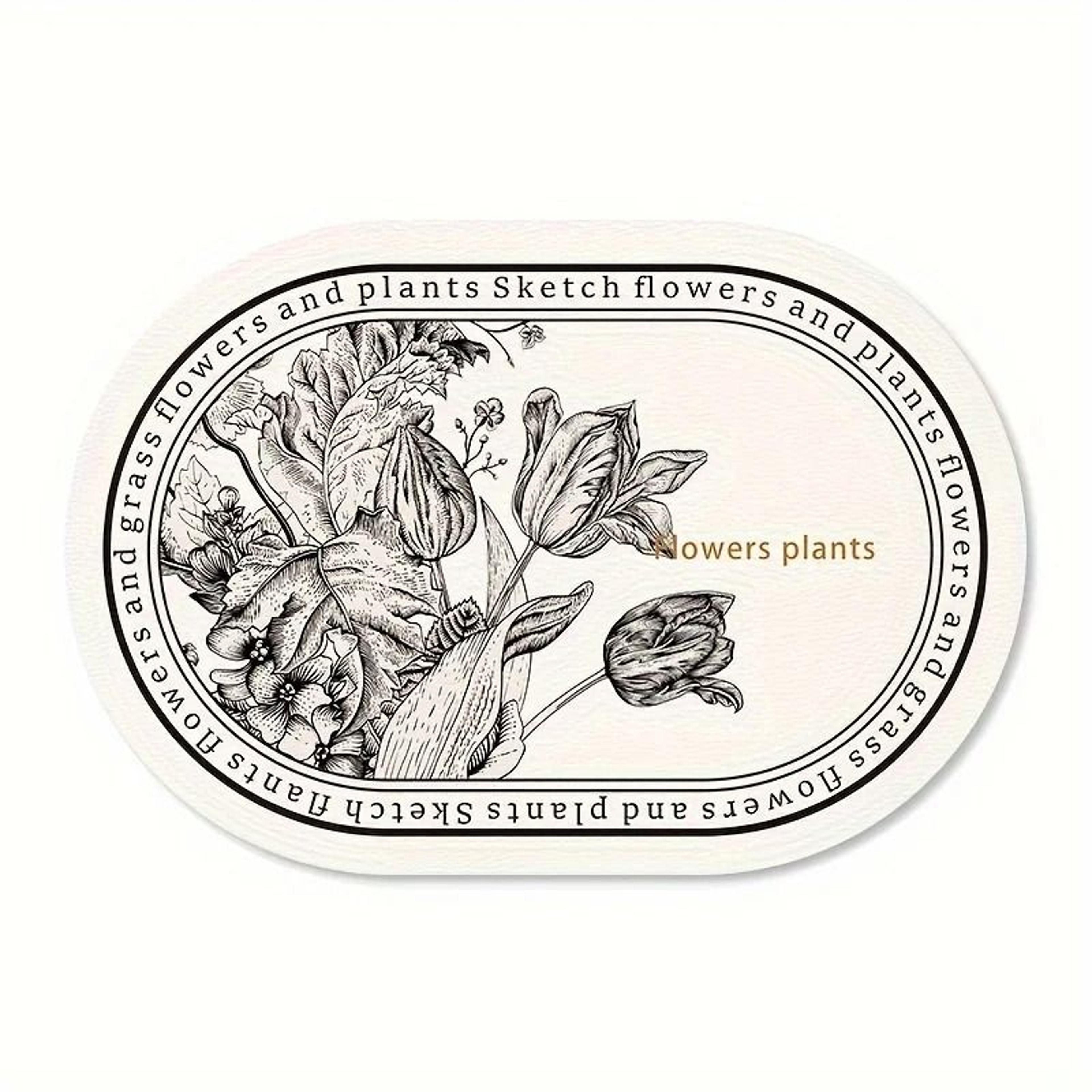 Floral Elliptical PU Leather Placemats  Waterproof  HeatResistant Sketch Flower Table Mats 8