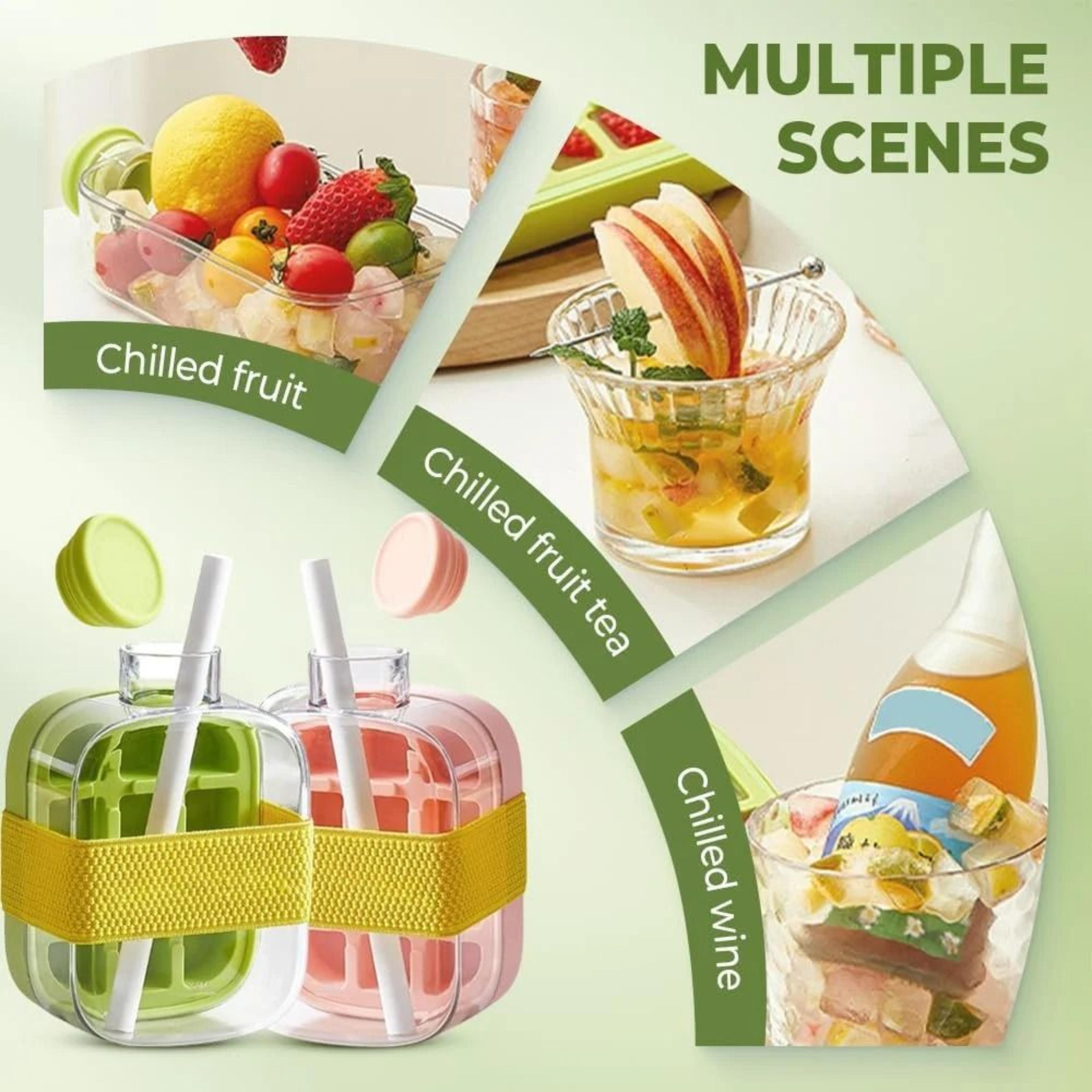 2in1 Press Ice Cube Mold  Portable Water Bottle  LeakProof Ice Cube Tray With Bin 3