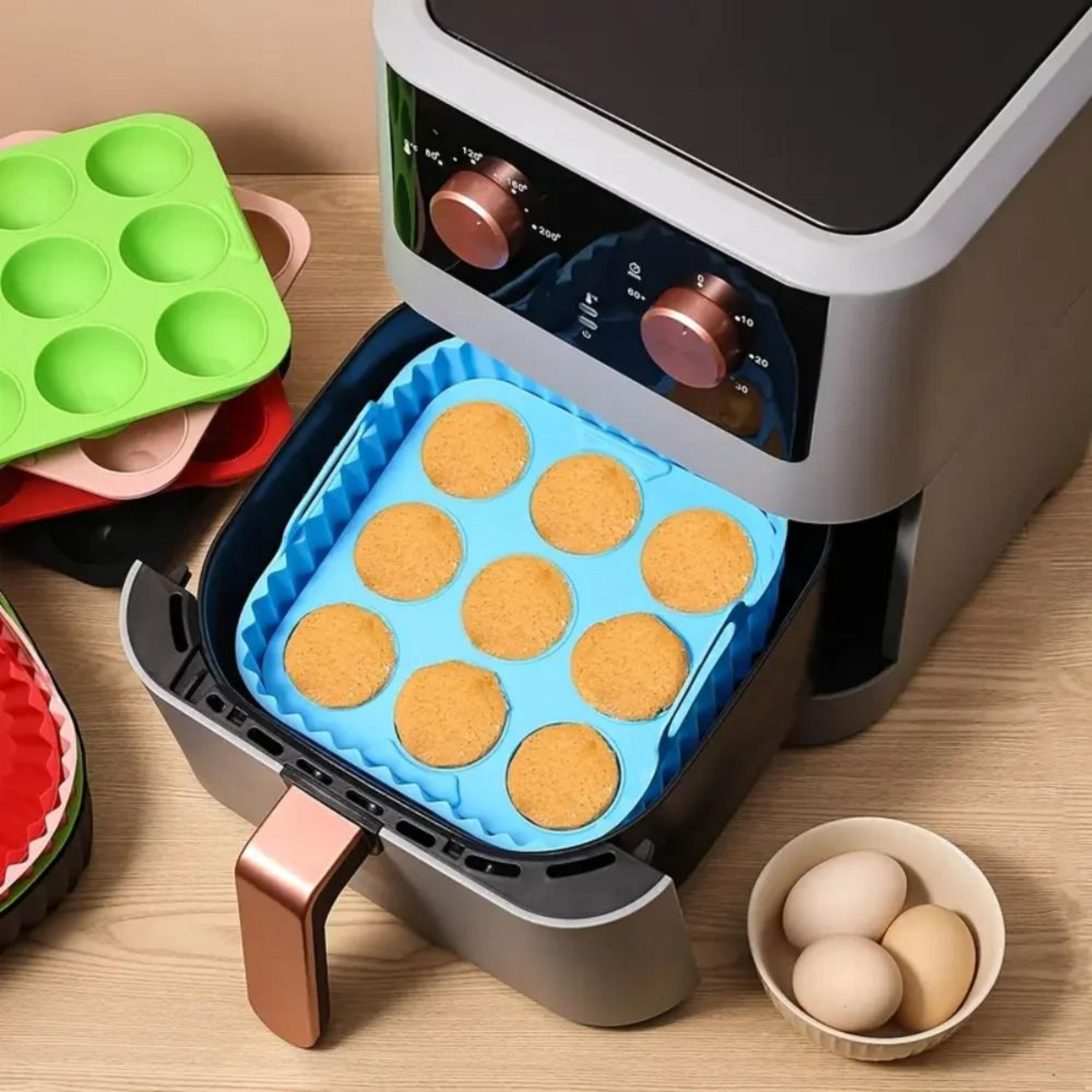 Premium 2Piece Square Silicone Air Fryer Liners  Egg Mold Set  FoodSafe Reusable Baking Accessories 3