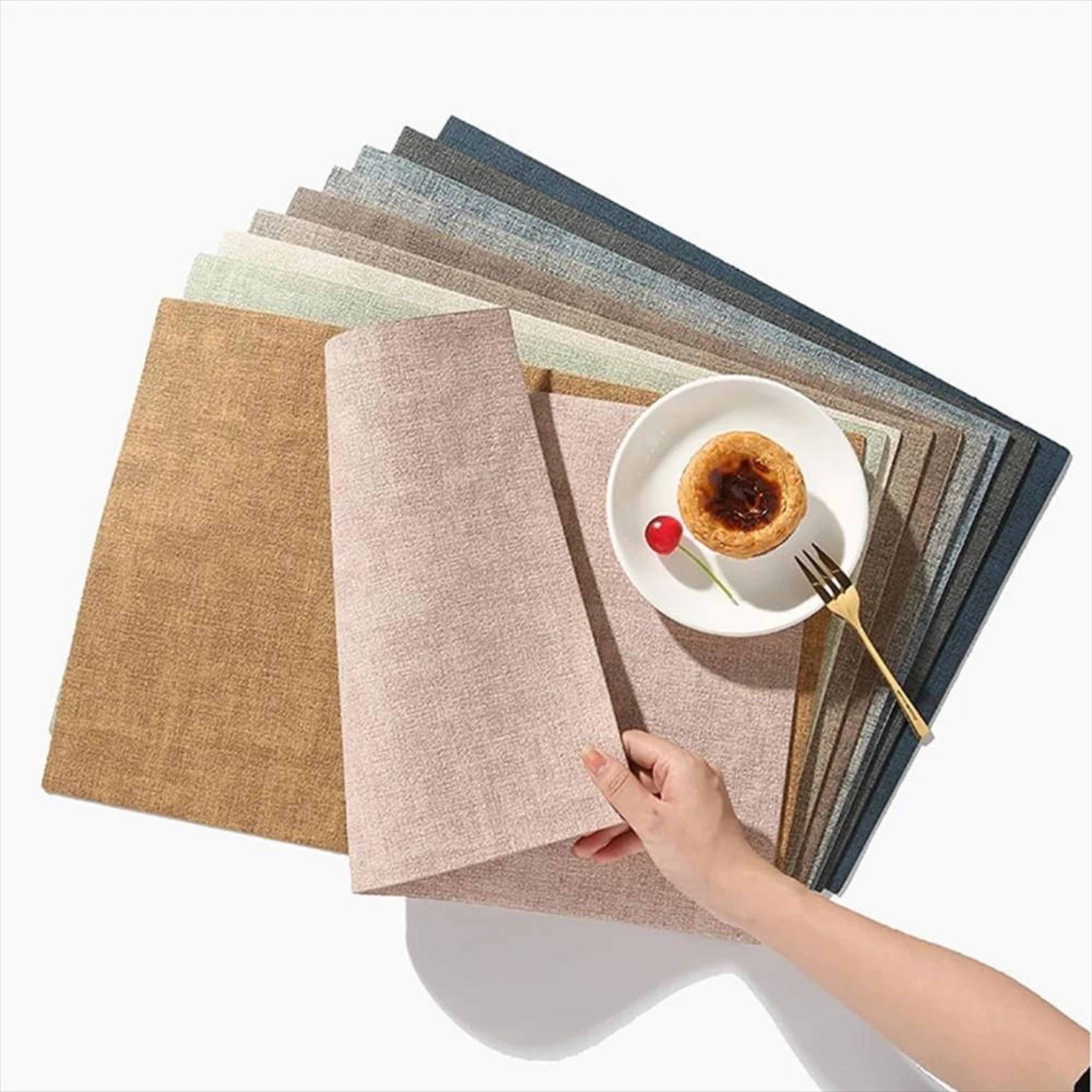 Premium Leather Table Place Mats  DualSided Cloth Pattern HeatResistant  Waterproof Dining Mats 0