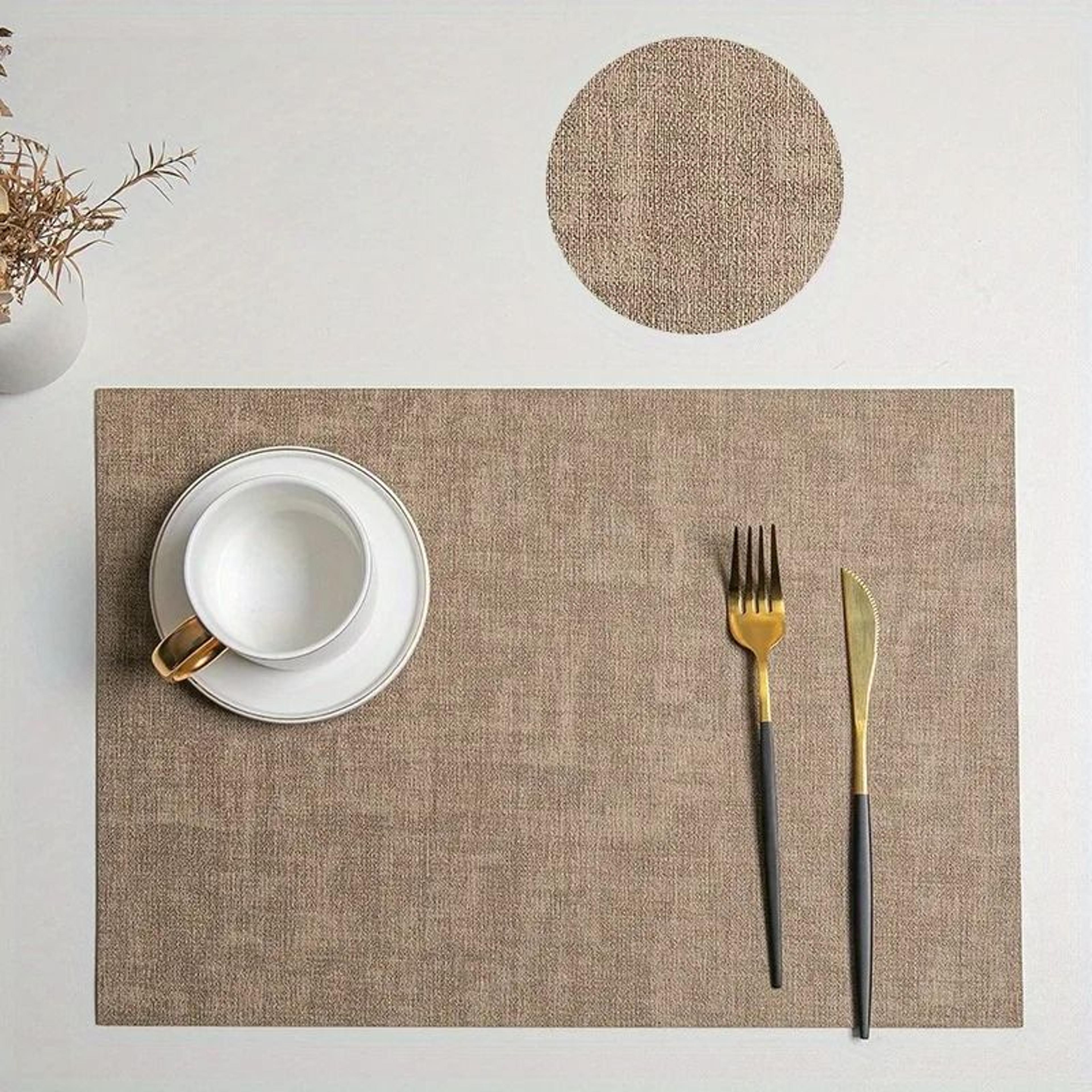 Premium Leather Table Place Mats  DualSided Cloth Pattern HeatResistant  Waterproof Dining Mats 9