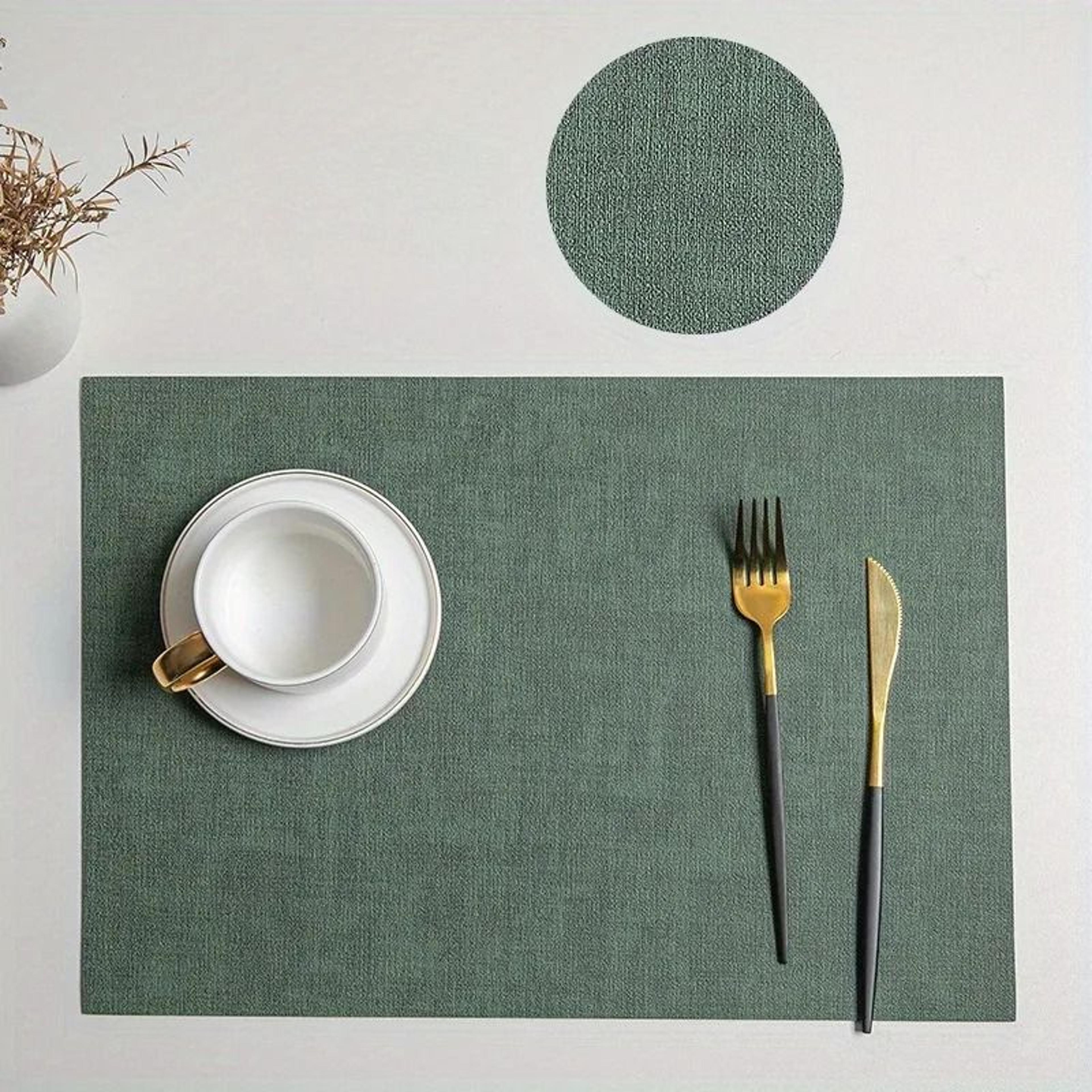 Premium Leather Table Place Mats  DualSided Cloth Pattern HeatResistant  Waterproof Dining Mats 6