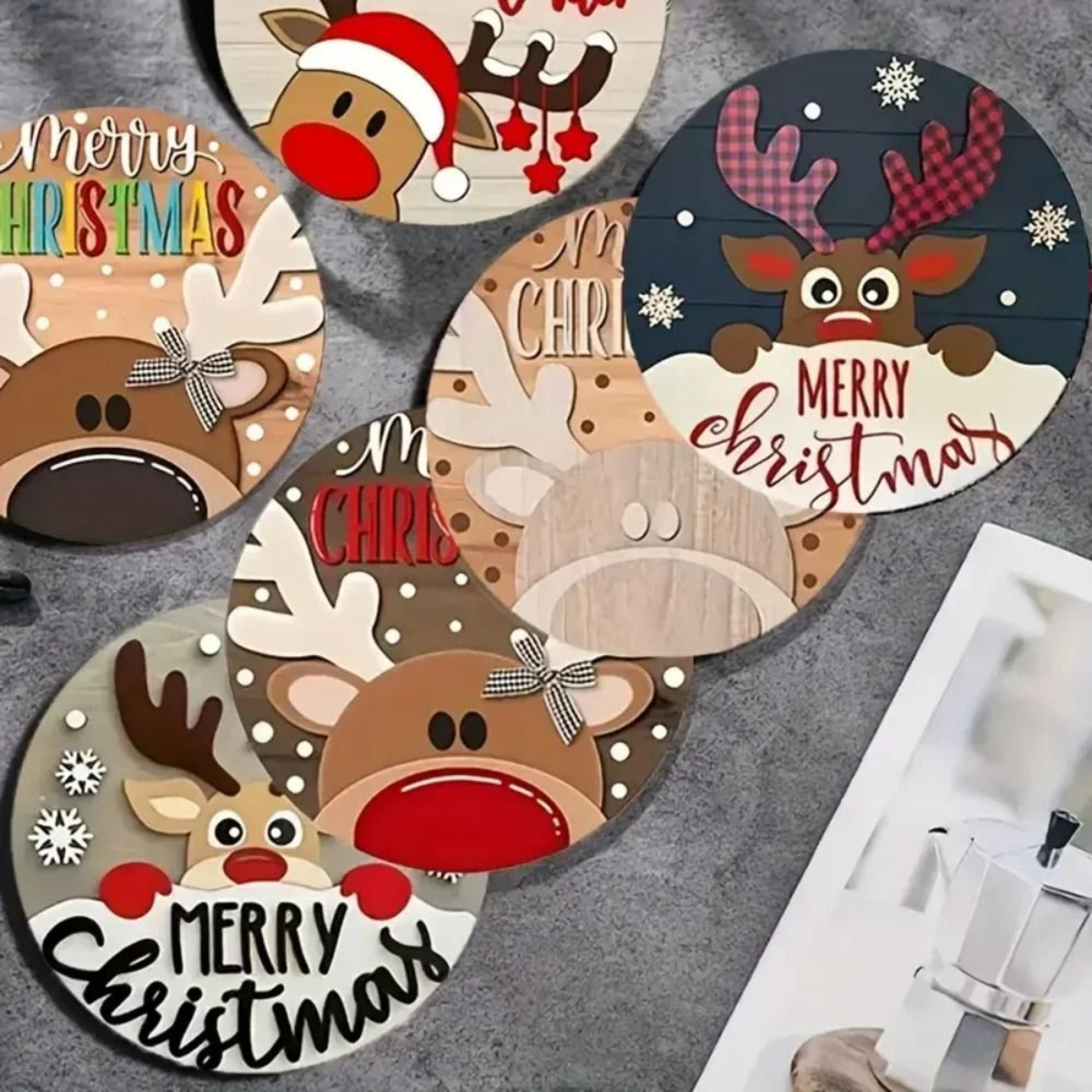 Premium 6Piece Wooden Christmas Coaster Set  HeatResistant  AntiSlip Reindeer Decor 4