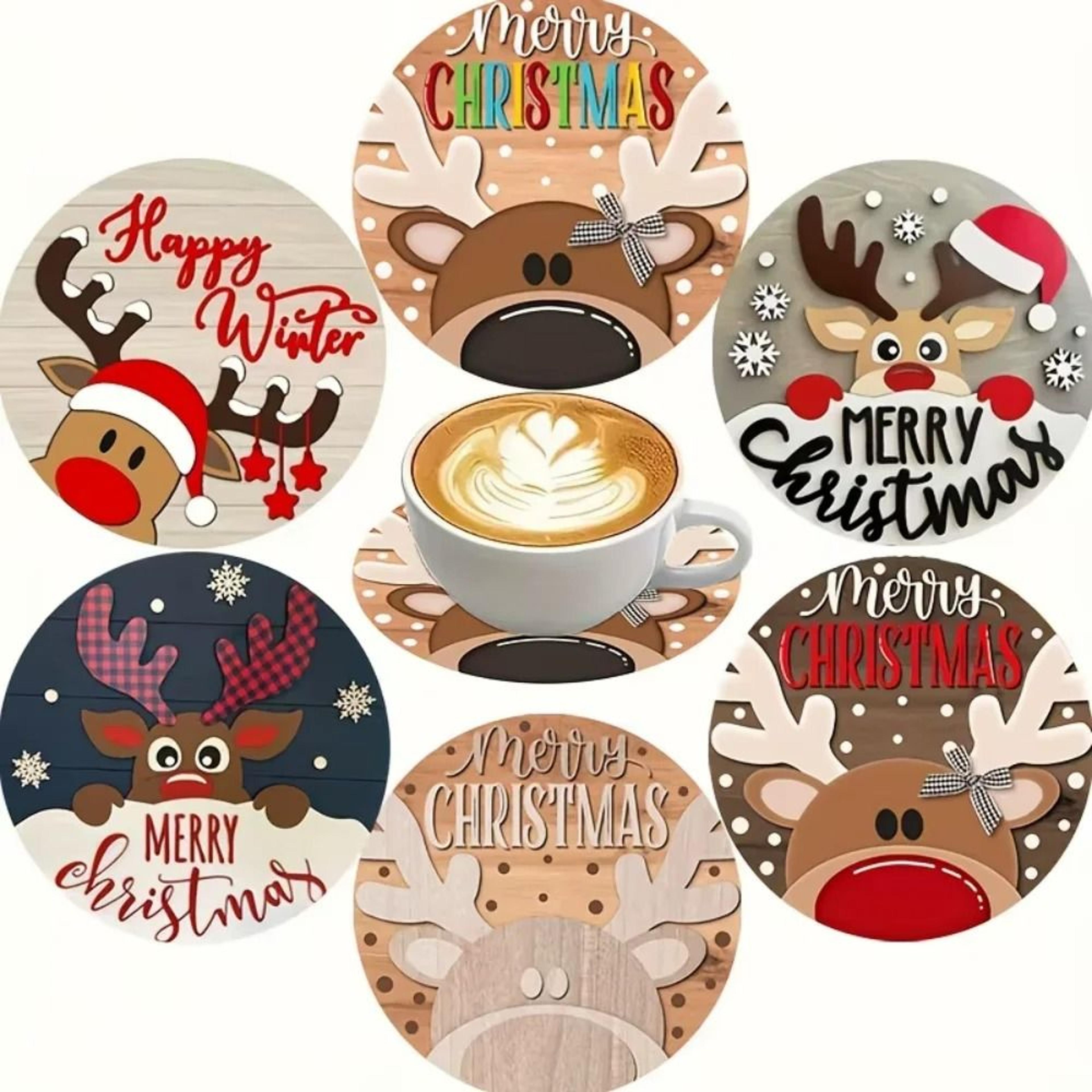 Premium 6Piece Wooden Christmas Coaster Set  HeatResistant  AntiSlip Reindeer Decor 6