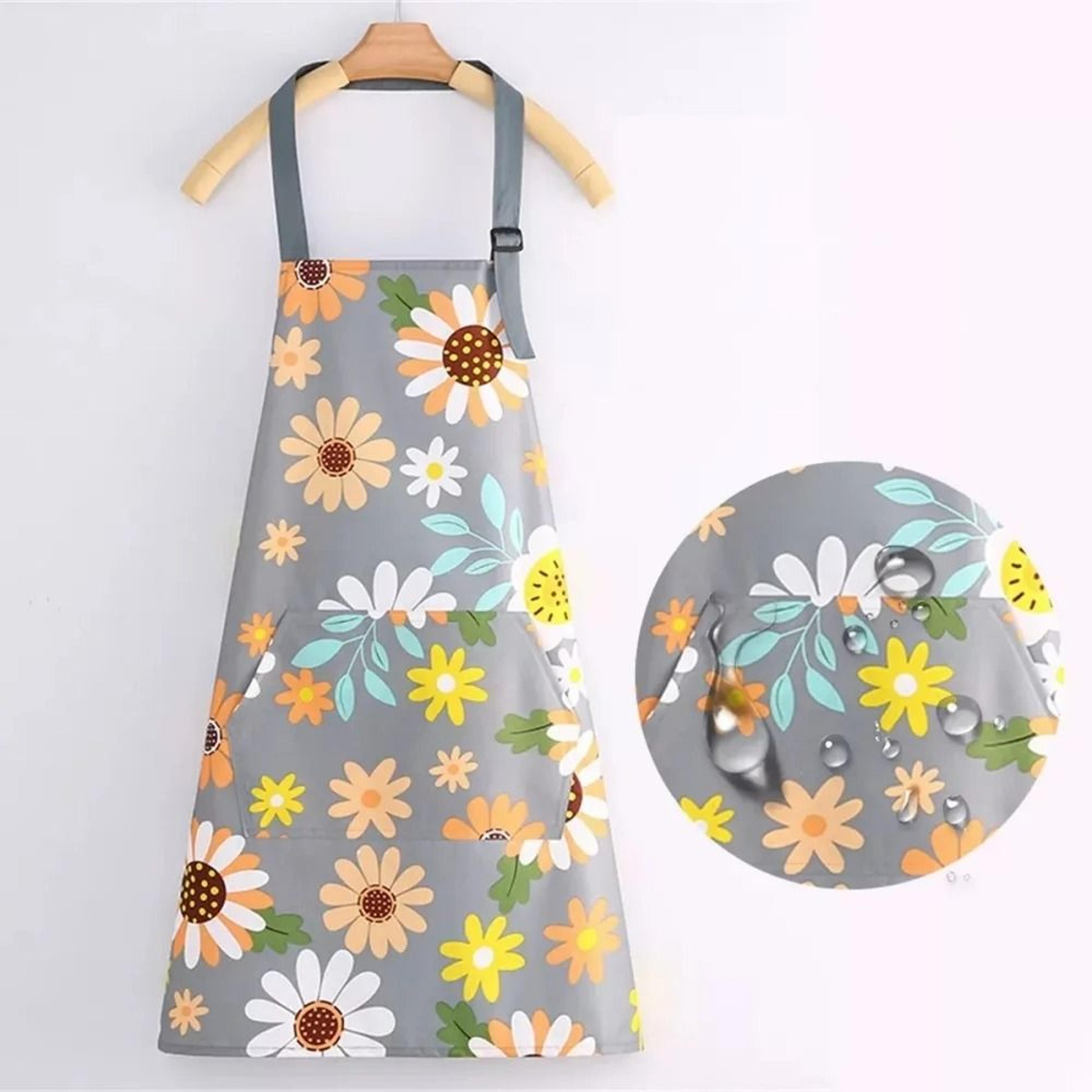 Premium Floral Waterproof Apron  Adjustable Cooking Bib With Pocket For Baking  Gardening 7