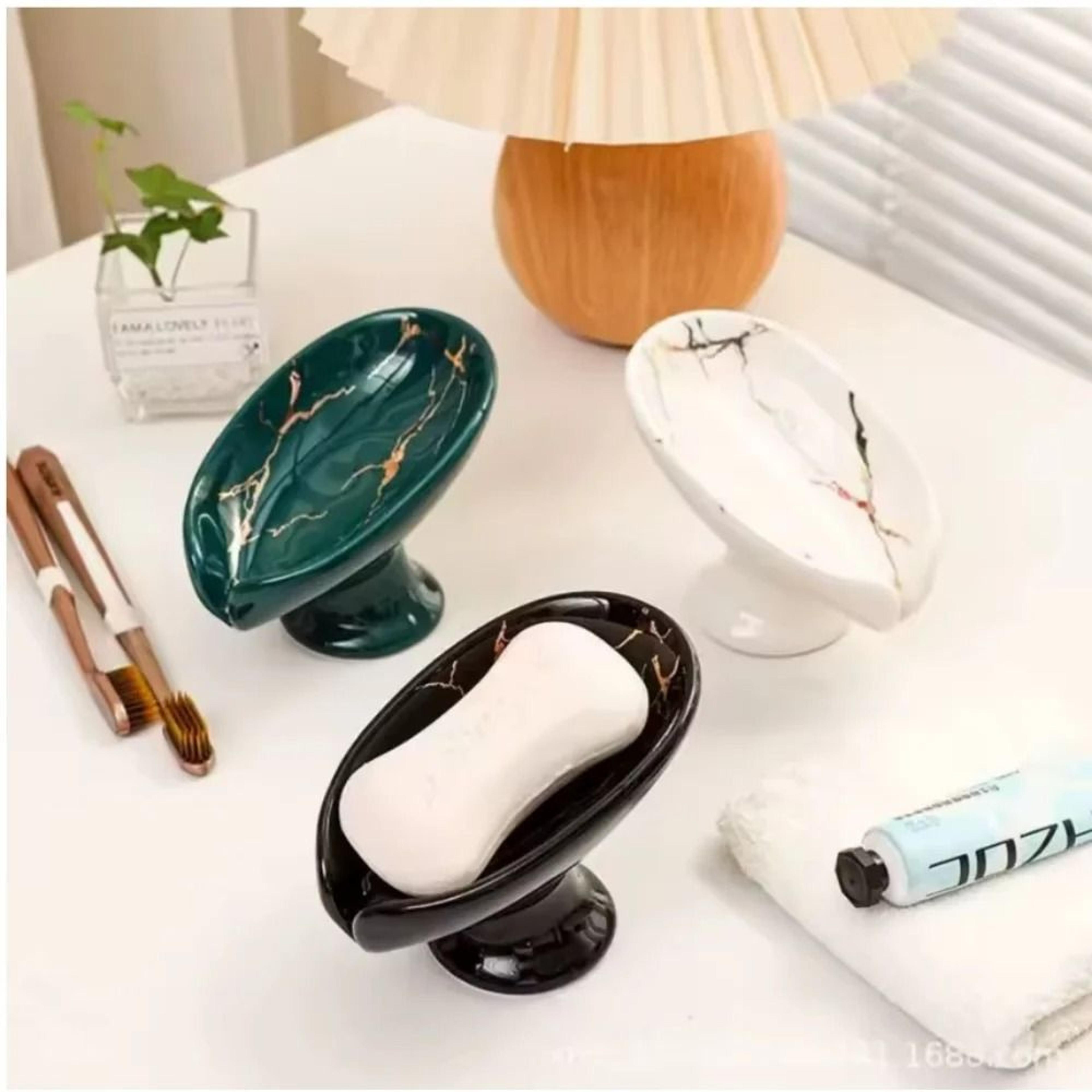 Premium Ceramic Leaf Shape Soap Holder  Elegant Bathroom  Kitchen SelfDraining Dish 5
