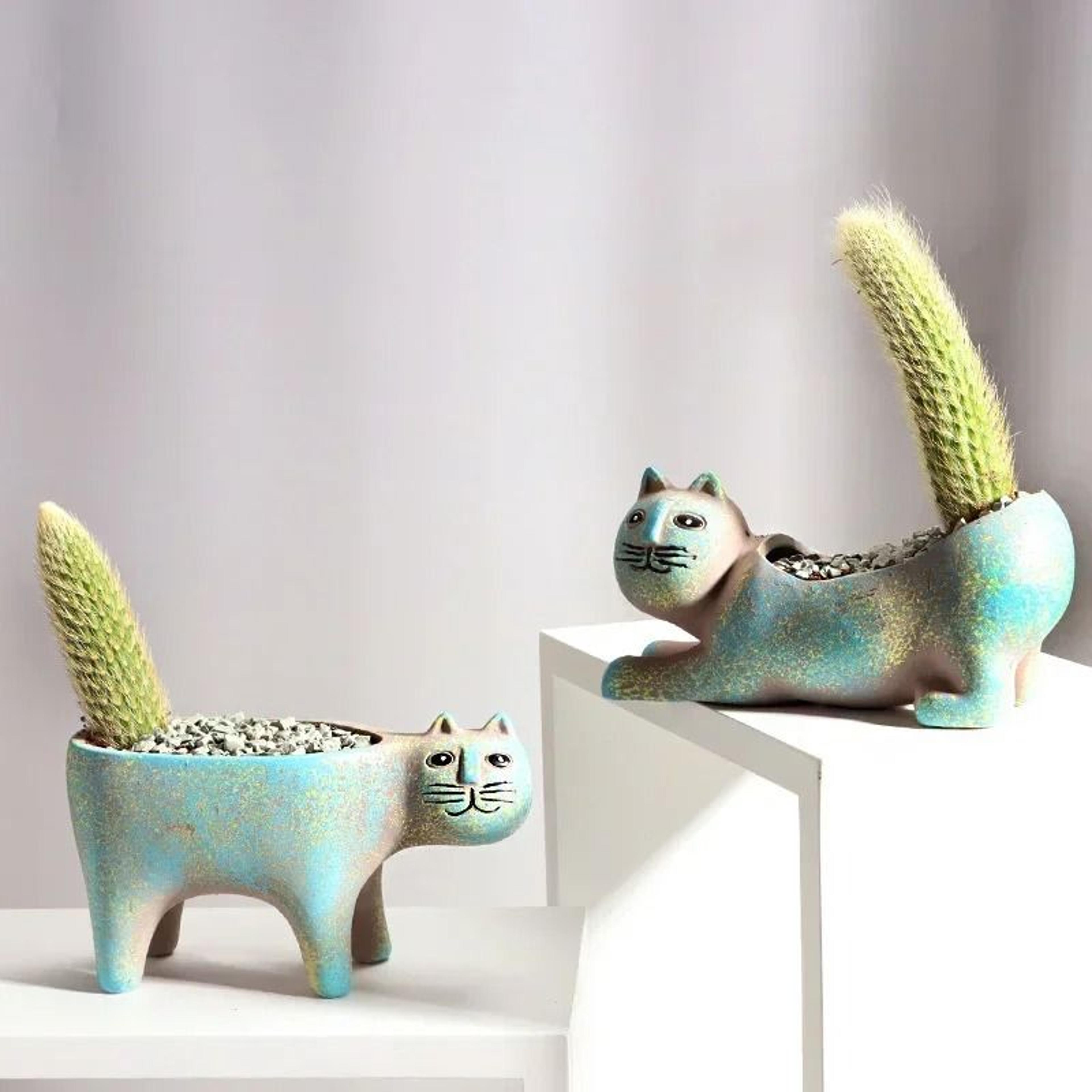 Premium Ceramic Cat Succulent Pot  Cute Cartoon Animal Planter For Indoor Home Decor 0