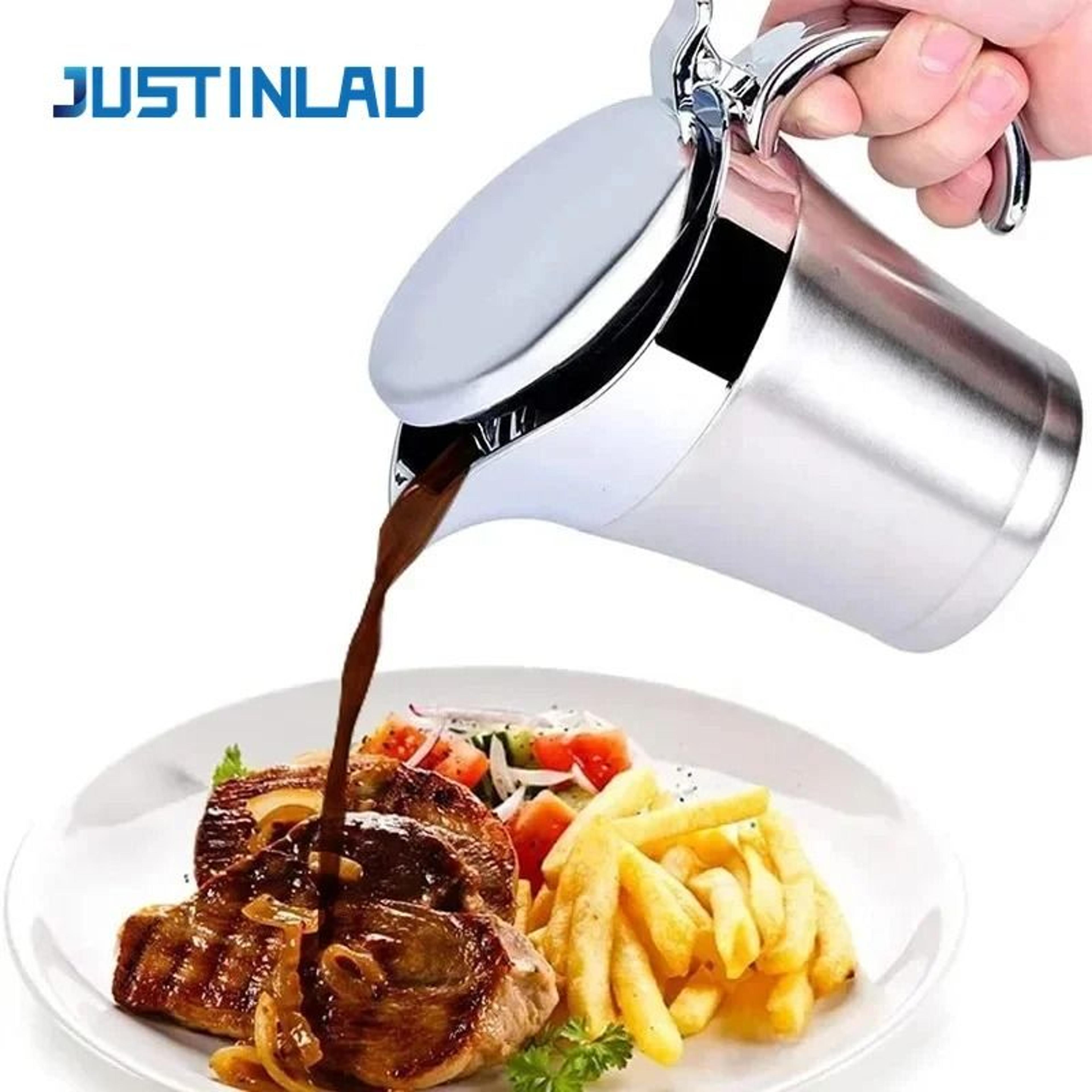 Premium DoubleInsulated Stainless Steel Gravy Jug  Thermal Sauce Pot With Hinged Lid 0