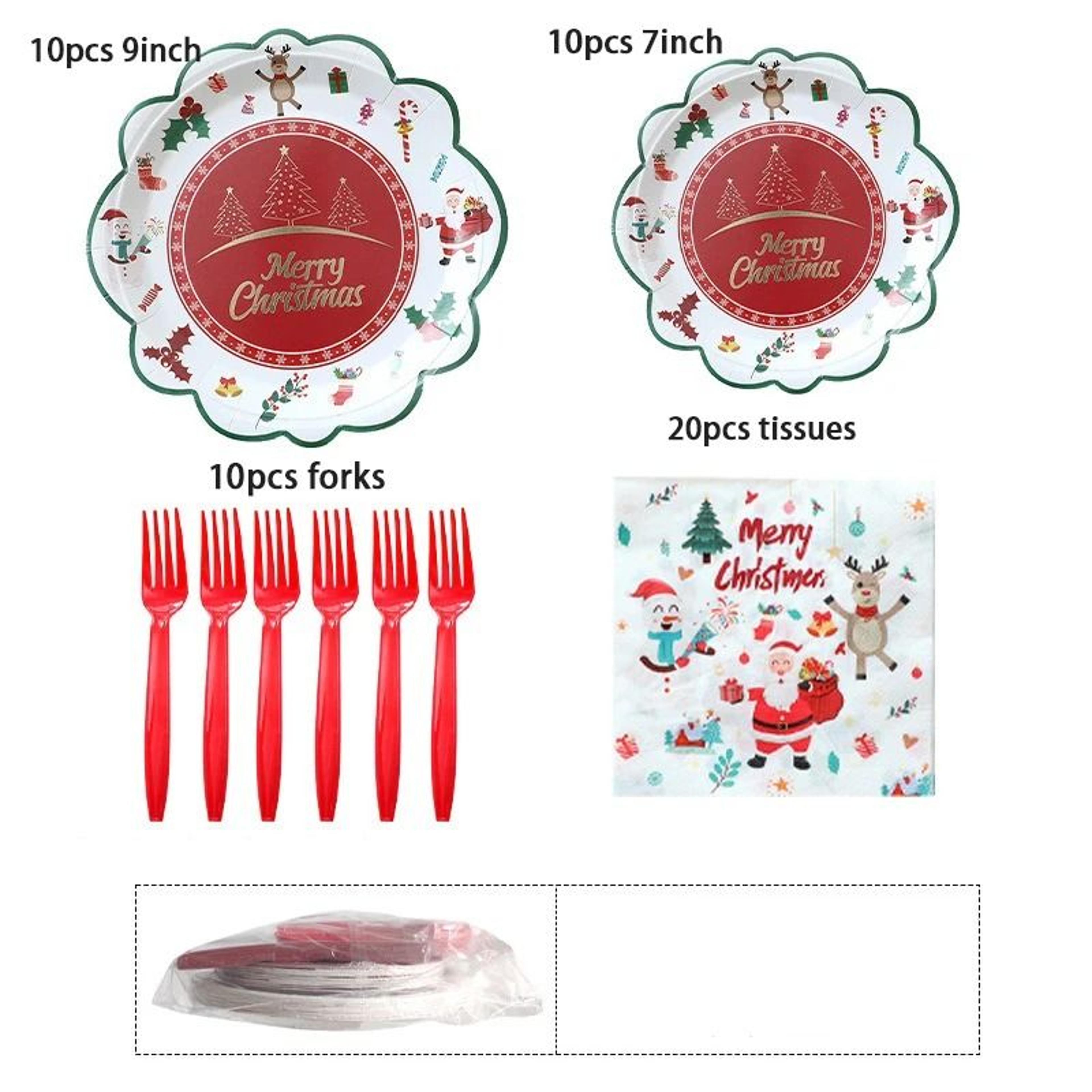 JUSTINLAU Deluxe Christmas Cutlery  Disposable Tableware Set  Festive Plates Cups  Decor 9