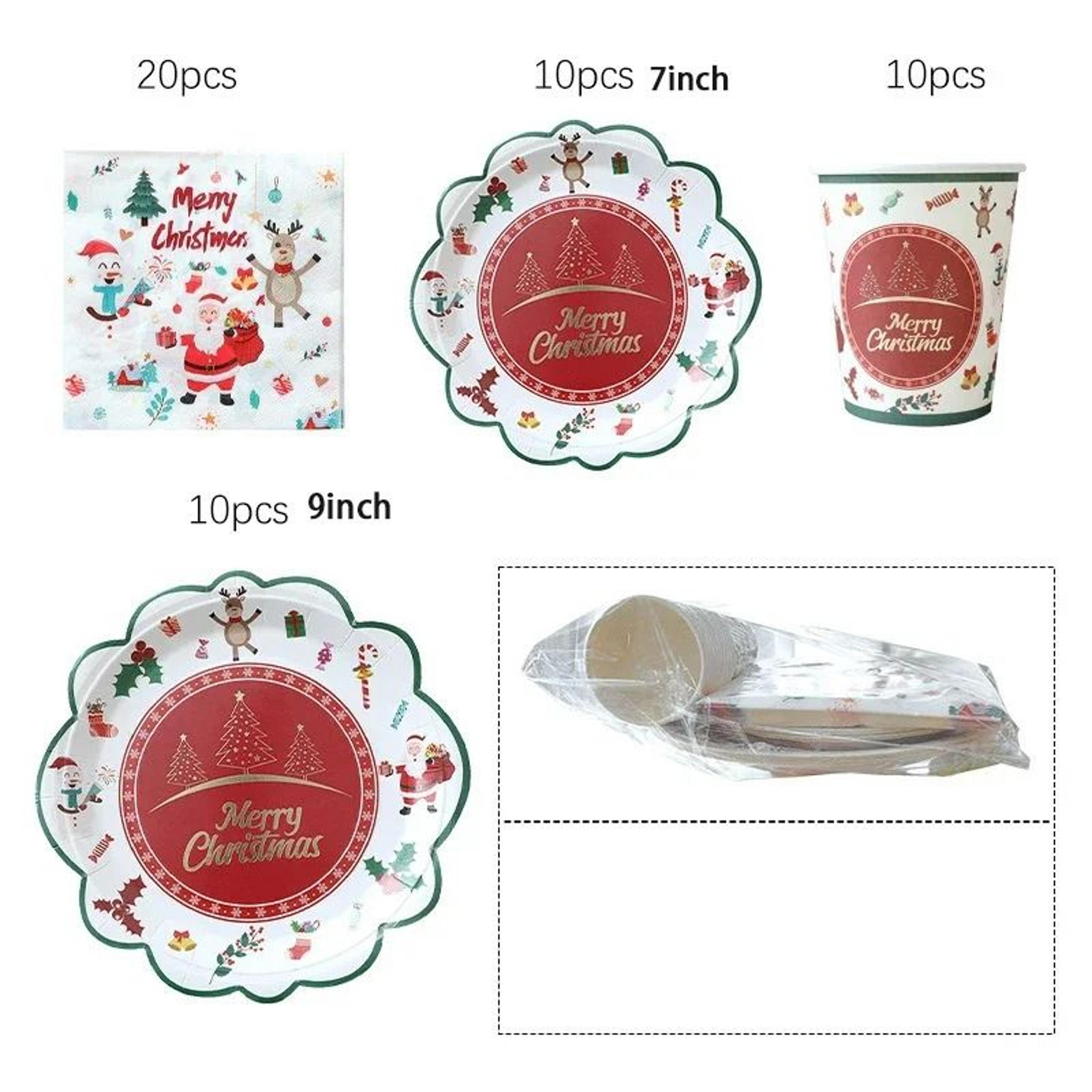 JUSTINLAU Deluxe Christmas Cutlery  Disposable Tableware Set  Festive Plates Cups  Decor 6