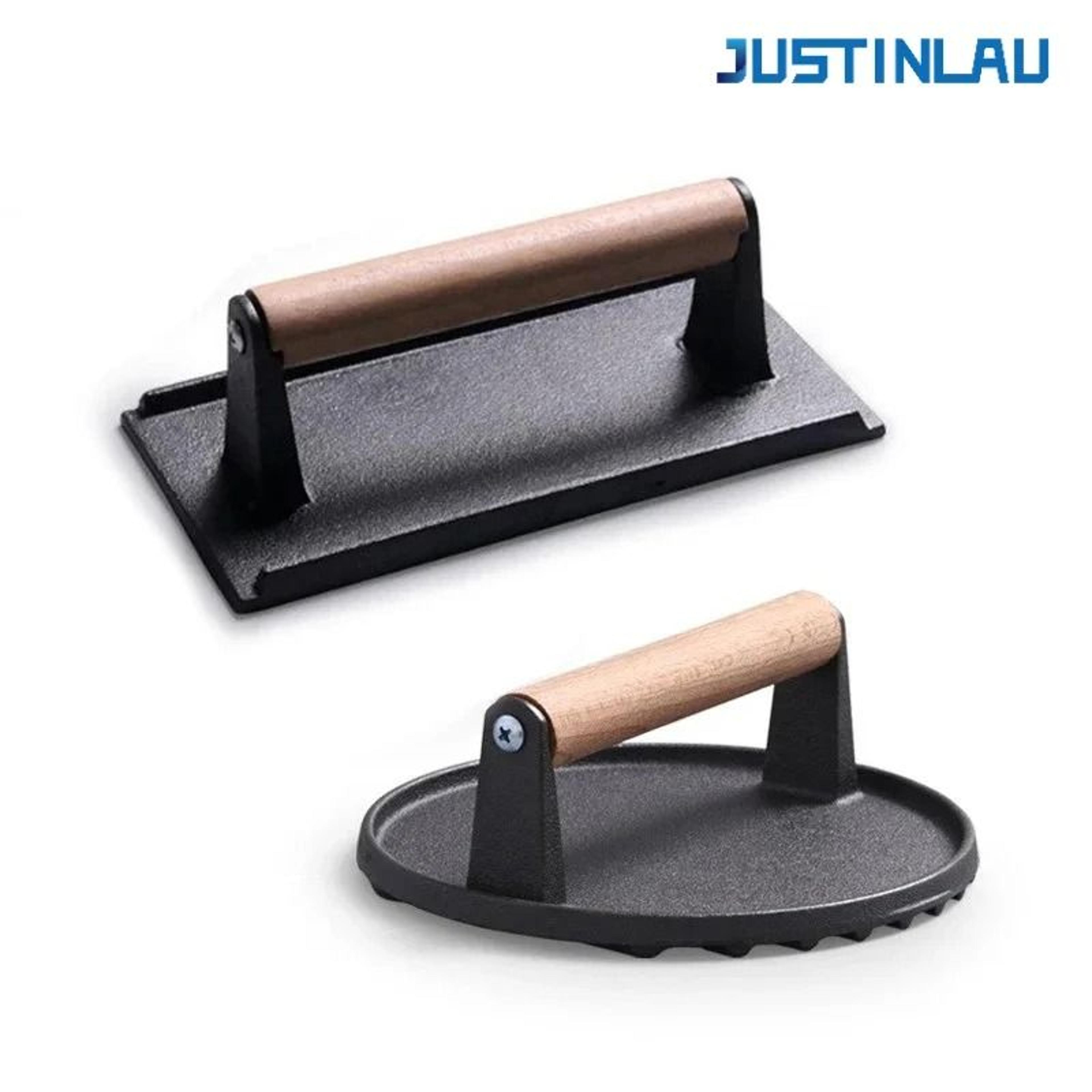 JUSTINLAU HeavyDuty Cast Iron Meat Press  Professional Steak Burger  Barbecue Press 0