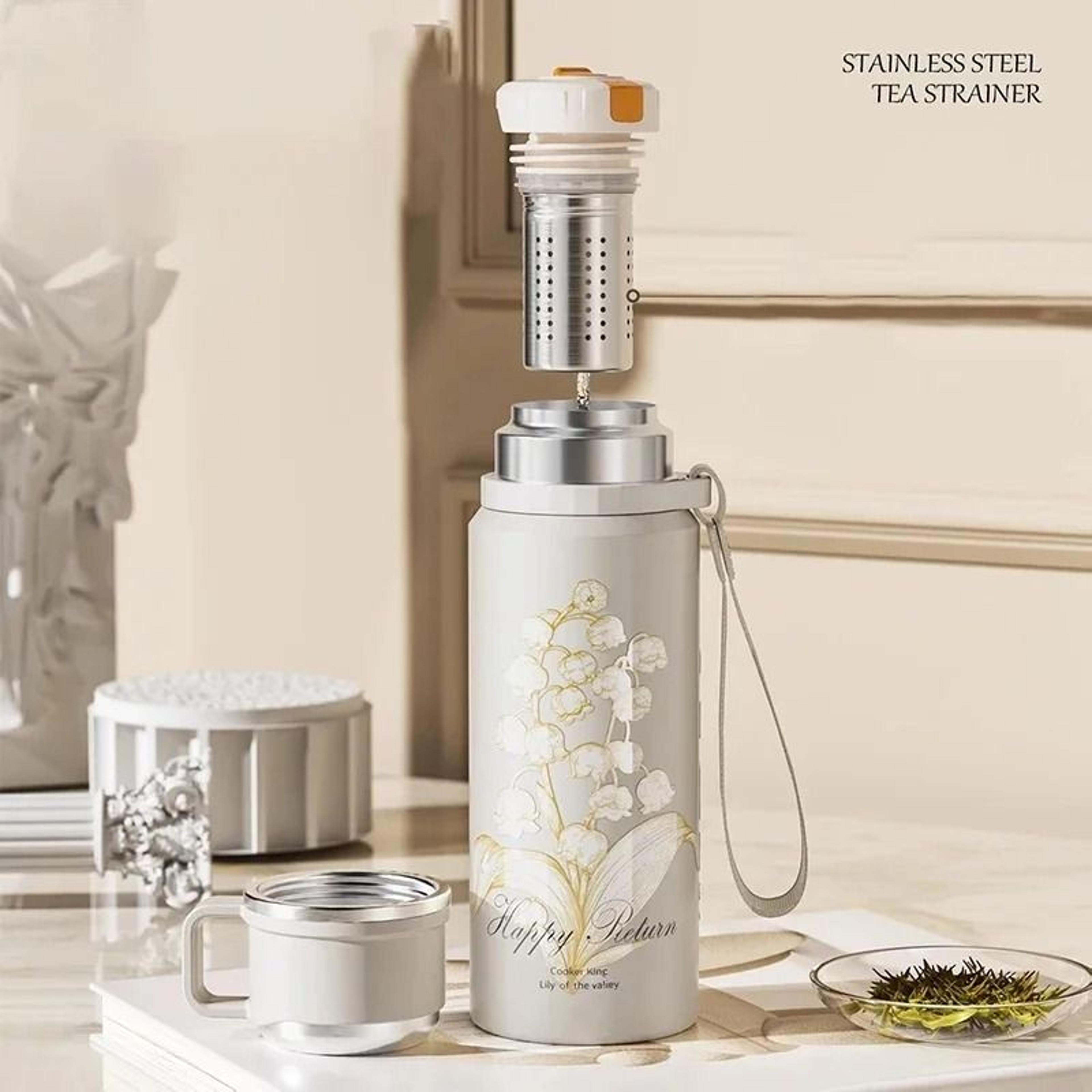 COOKER KING Floral Thermos Bottle  Stainless Steel Insulated Tea Maker With Strainer 2