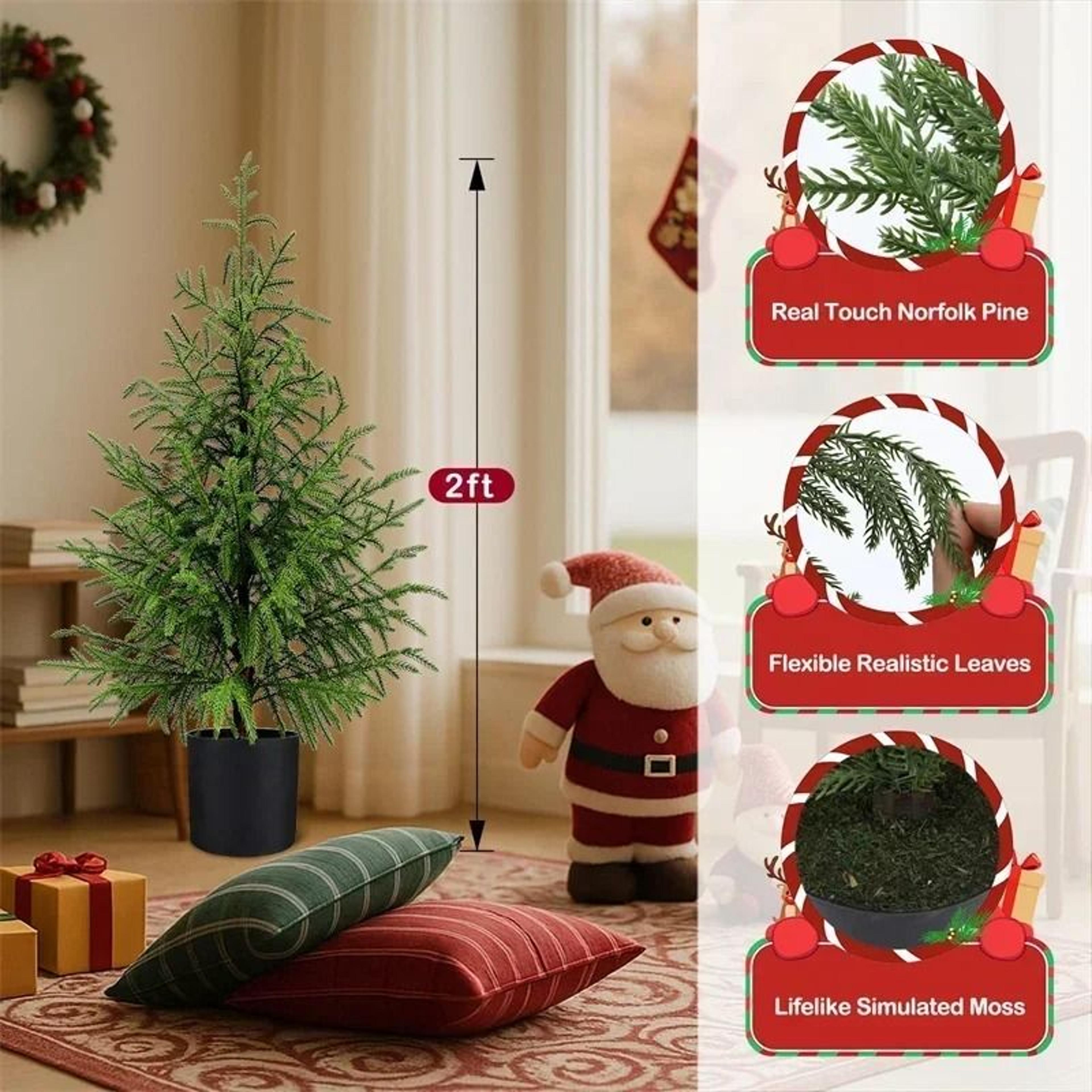 JUSTINLAU 2FT Artificial Norfolk Pine Cypress Tree  Potted Tabletop Faux Holiday Decor 5