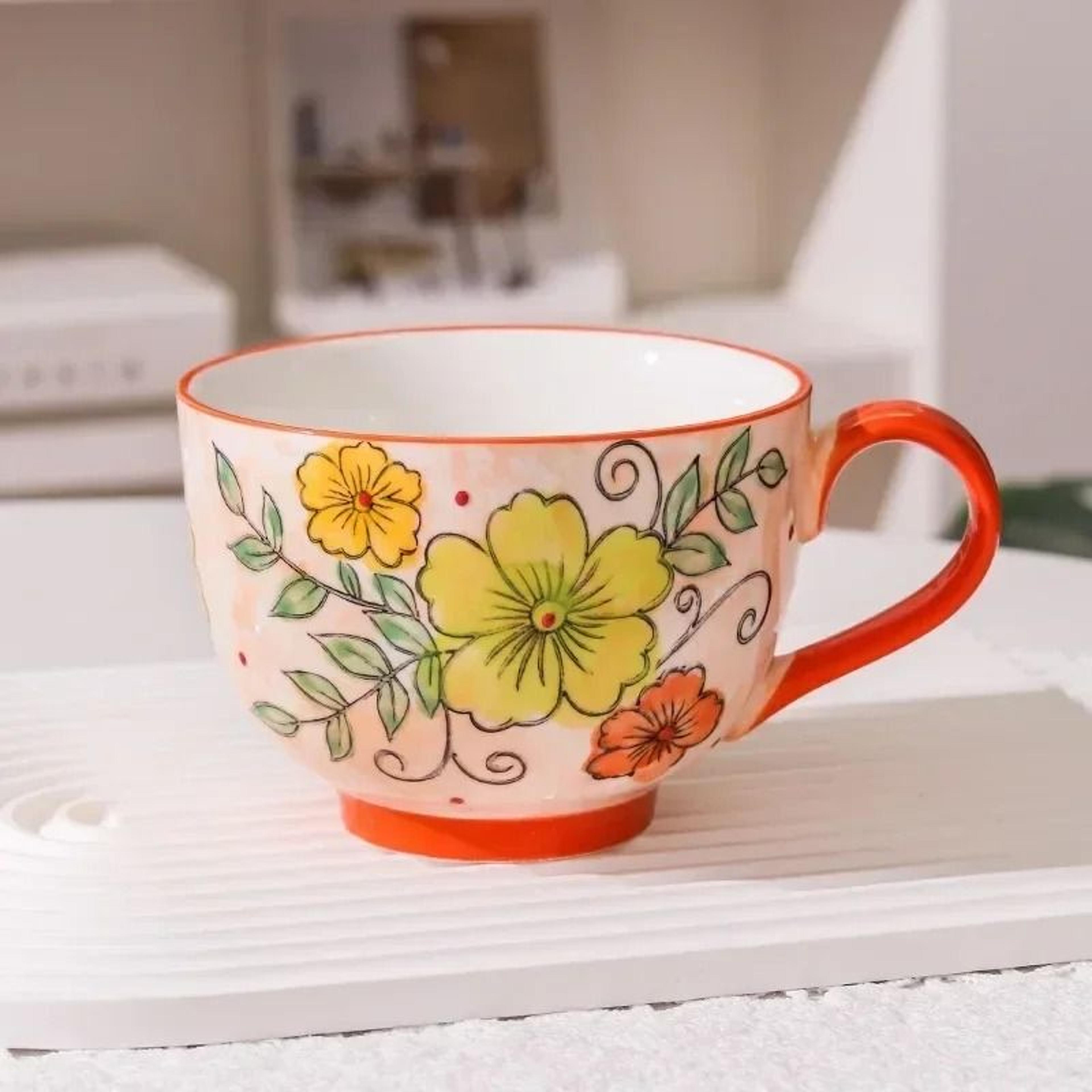 JUSTINLAU Relief Flower Ceramic Mug  HandDrawn Art Breakfast Milk  Oat Cup 6