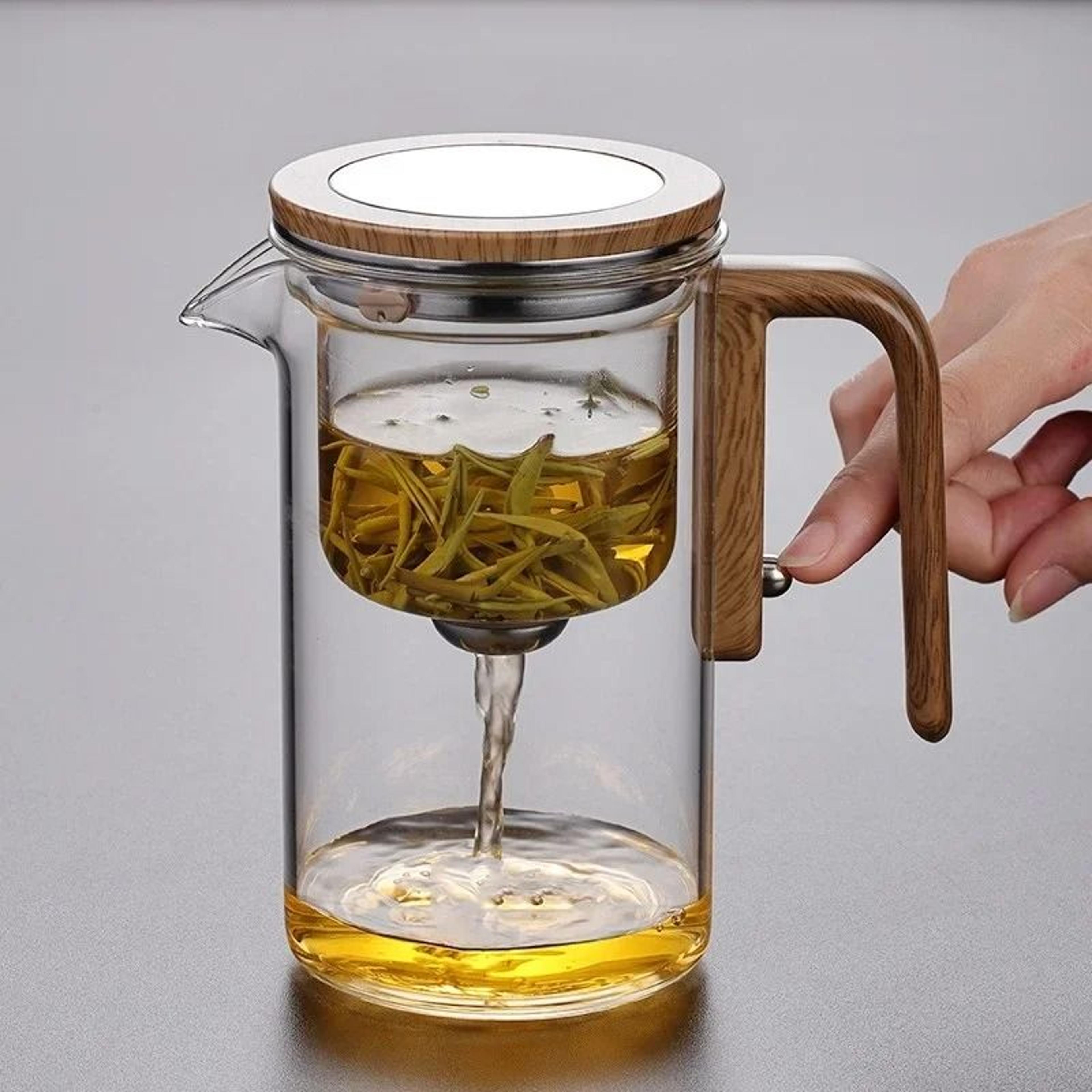 OneClick Filter Glass Tea Kettle  Magnetic Switch Teapot With HeatResistant Wooden Handle 2