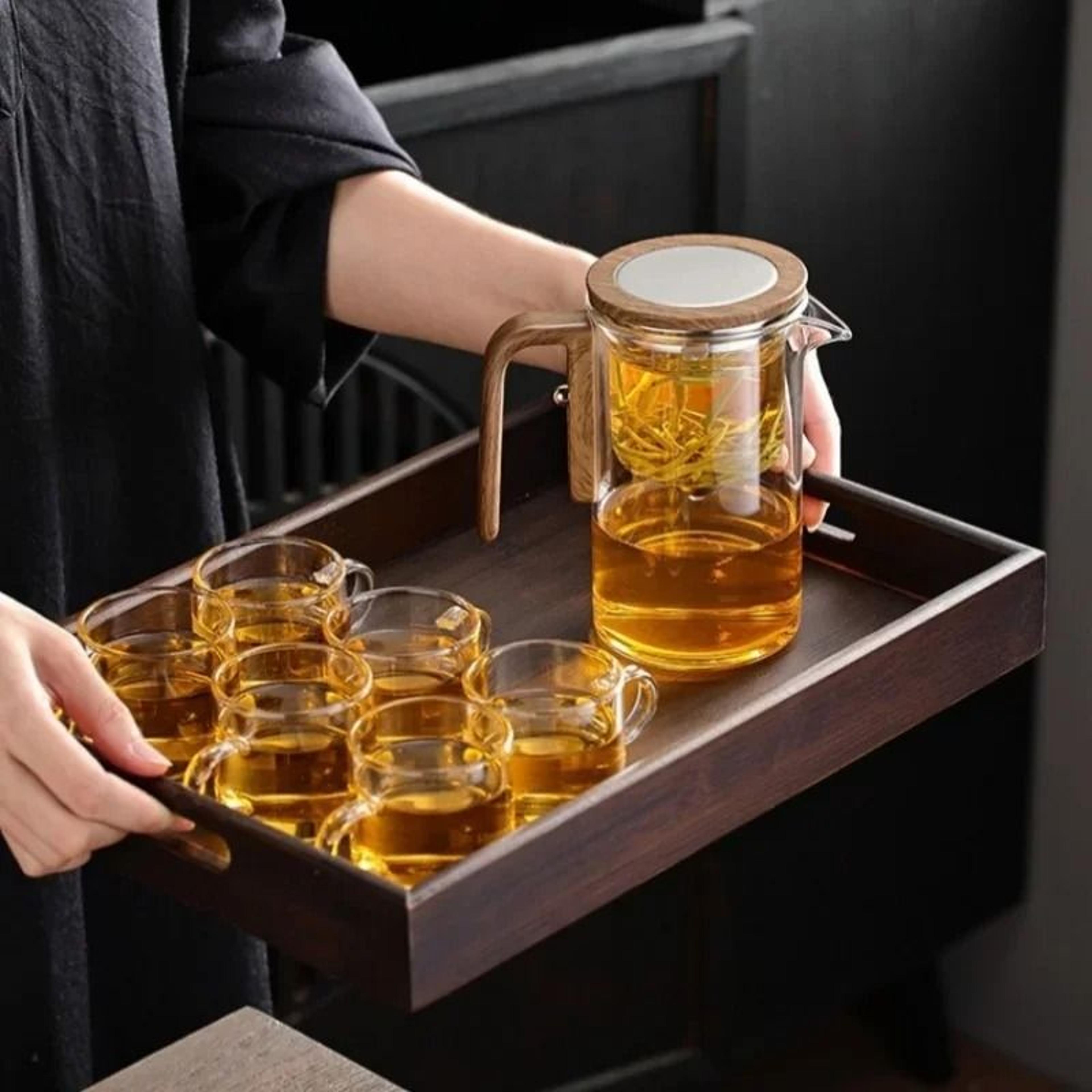 OneClick Filter Glass Tea Kettle  Magnetic Switch Teapot With HeatResistant Wooden Handle 3