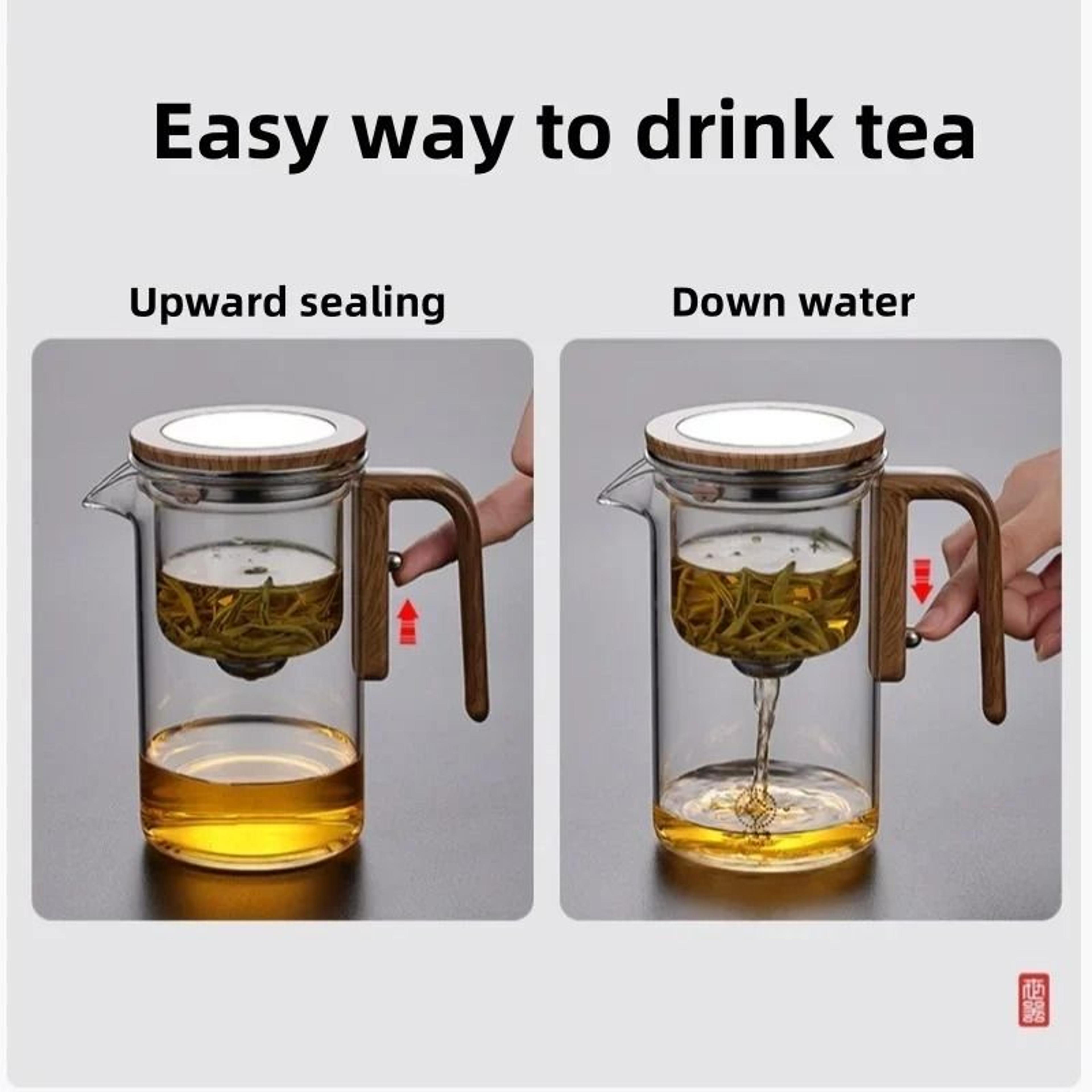 OneClick Filter Glass Tea Kettle  Magnetic Switch Teapot With HeatResistant Wooden Handle 5