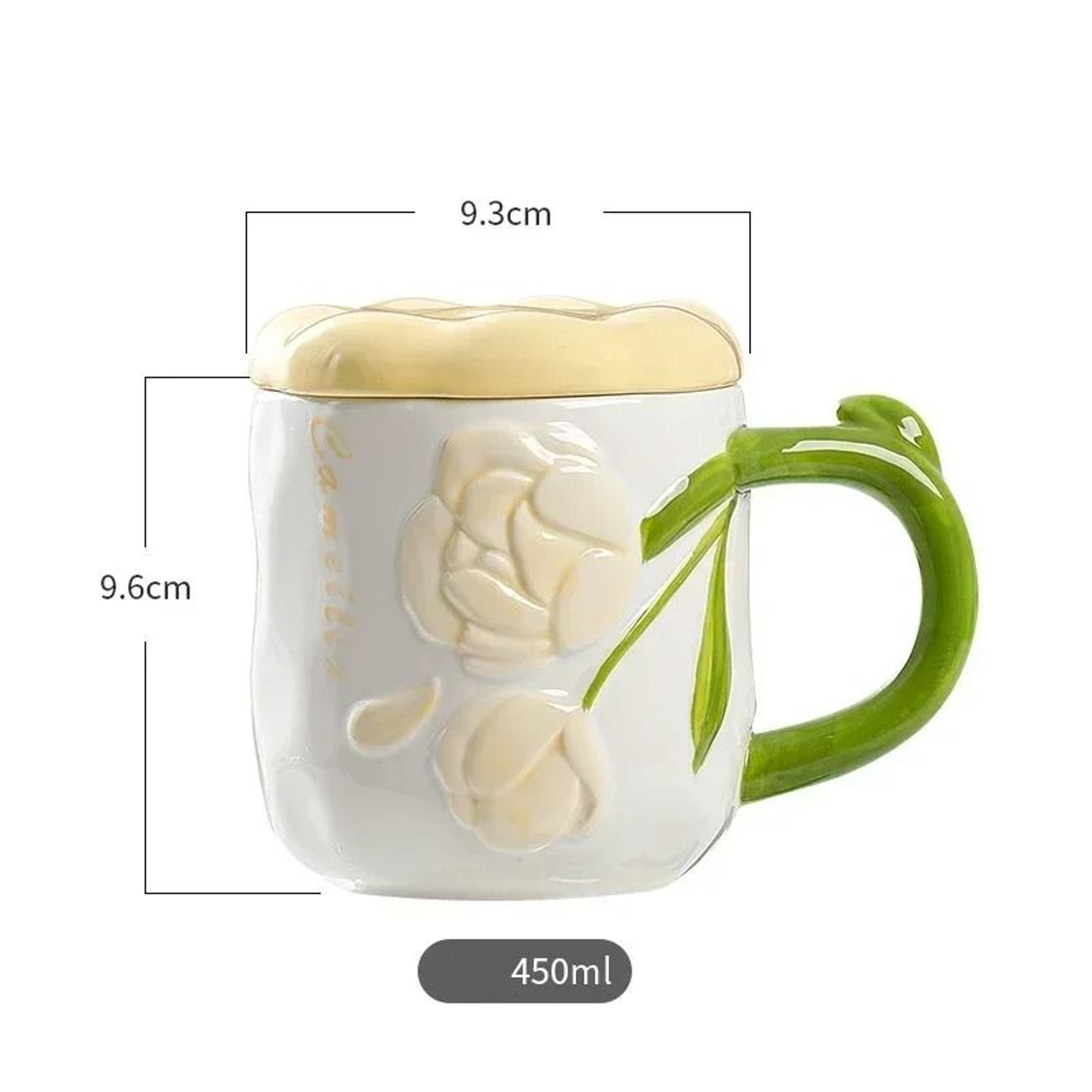 HandPainted Relief Rose Ceramic Mug  Romantic Ins Style Coffee  Tea Cup With Lid 5