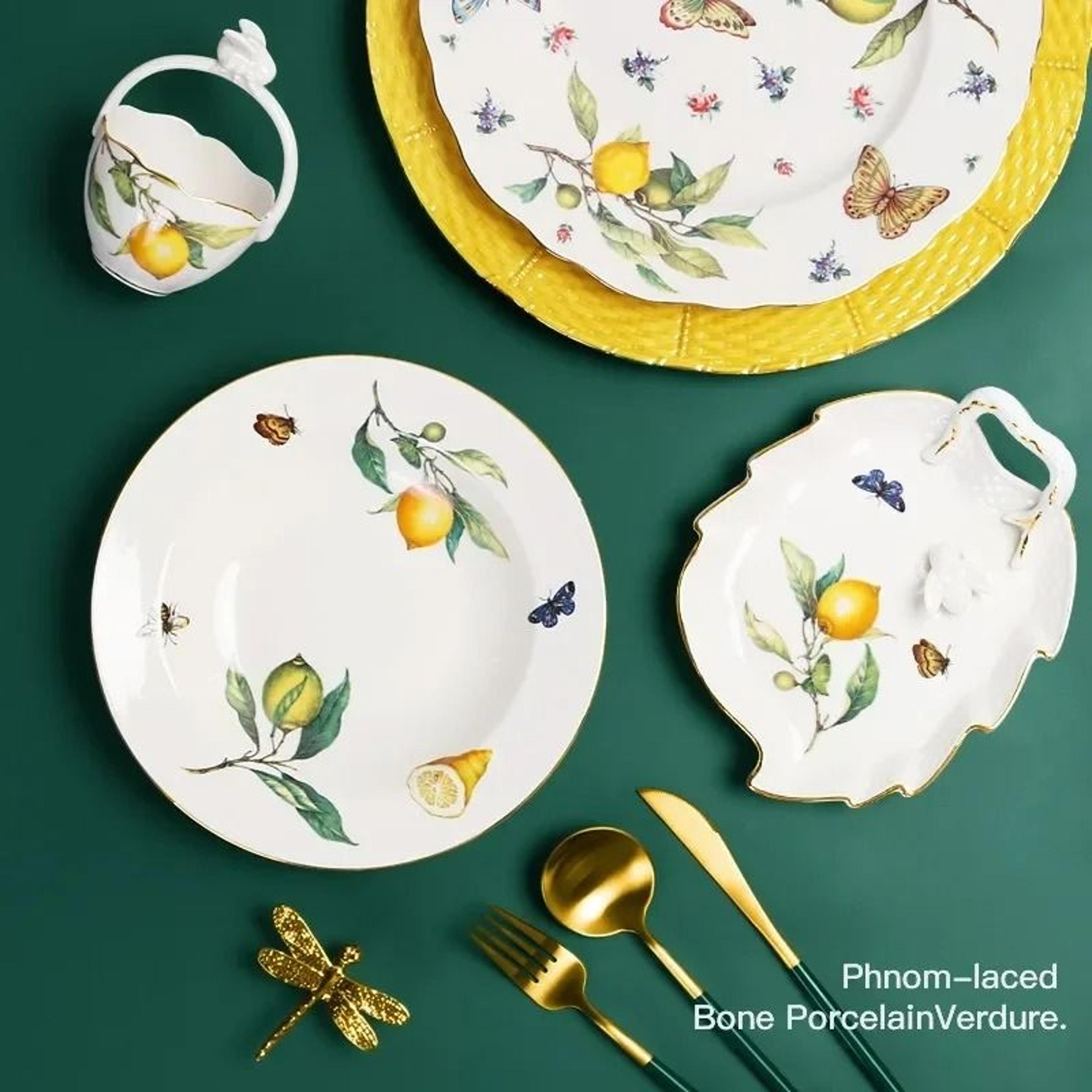 European Style Lemon Pattern Ceramic Dining Set  Elegant Dinner Steak  Dessert Plates 3