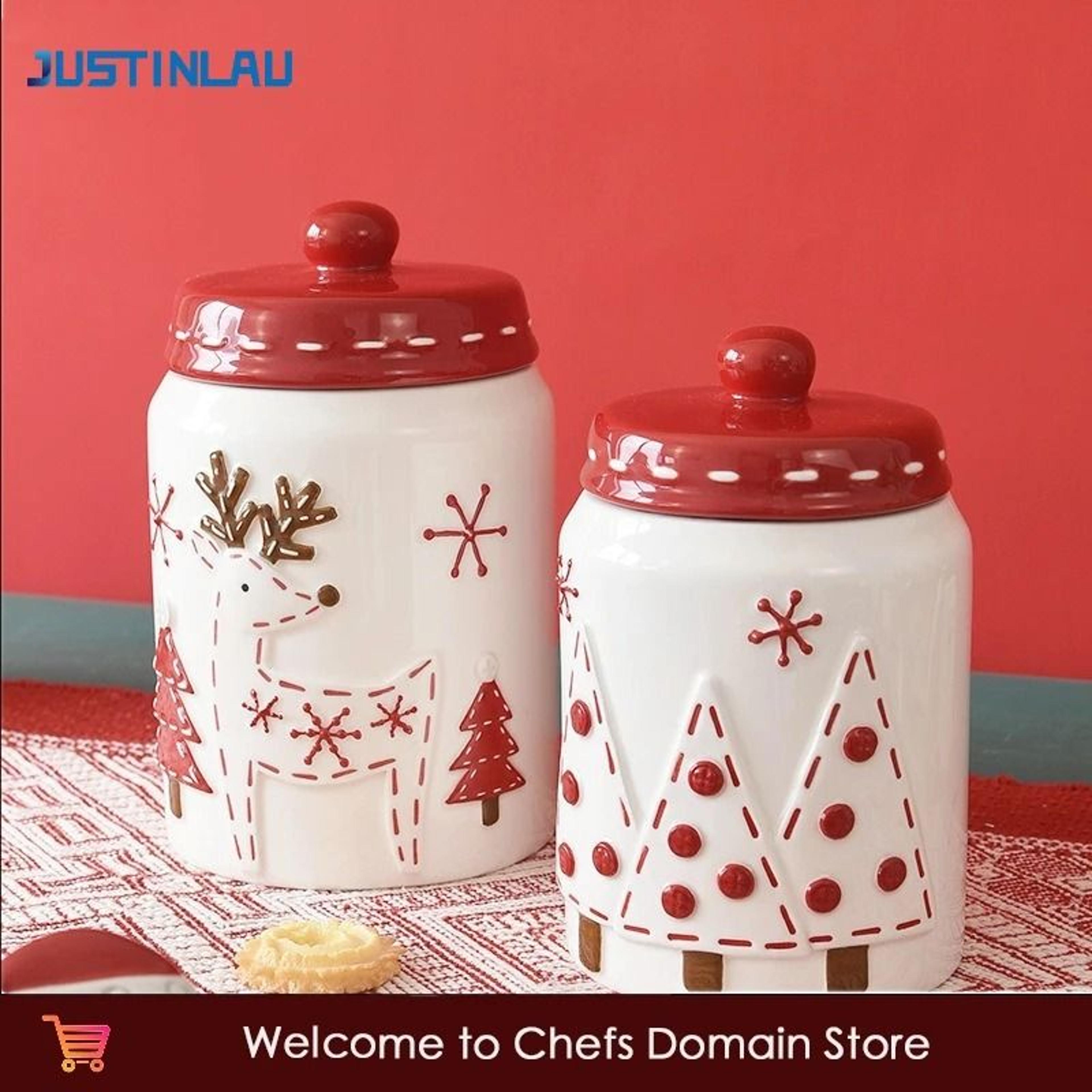 JUSTINLAU Christmas Ceramic Sealed Storage Jars  Festive Santa Elk  Tree Food Containers 1