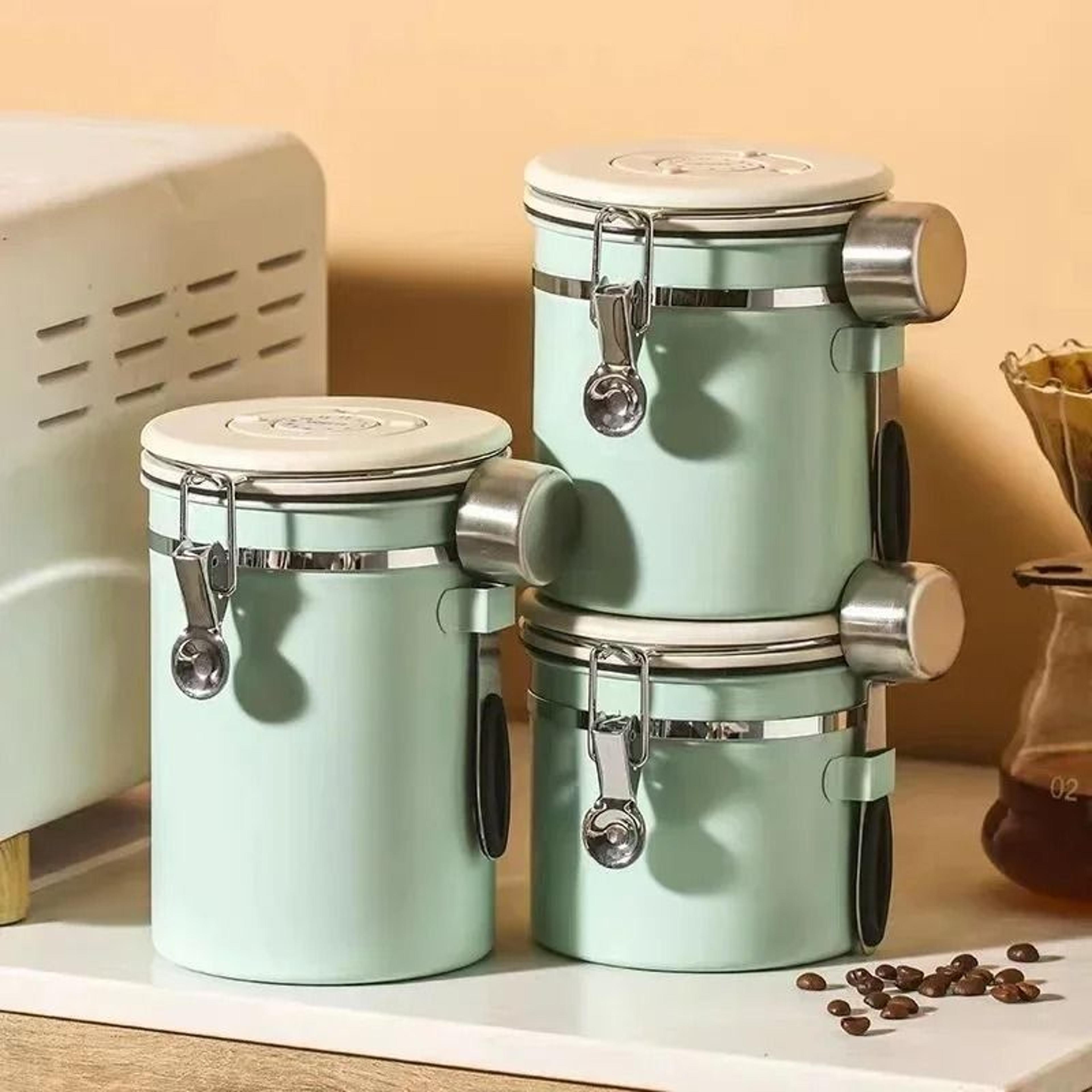 Stainless Steel Coffee Beans Vacuum Storage Jar  Large Capacity Airtight Container With Spoon 4