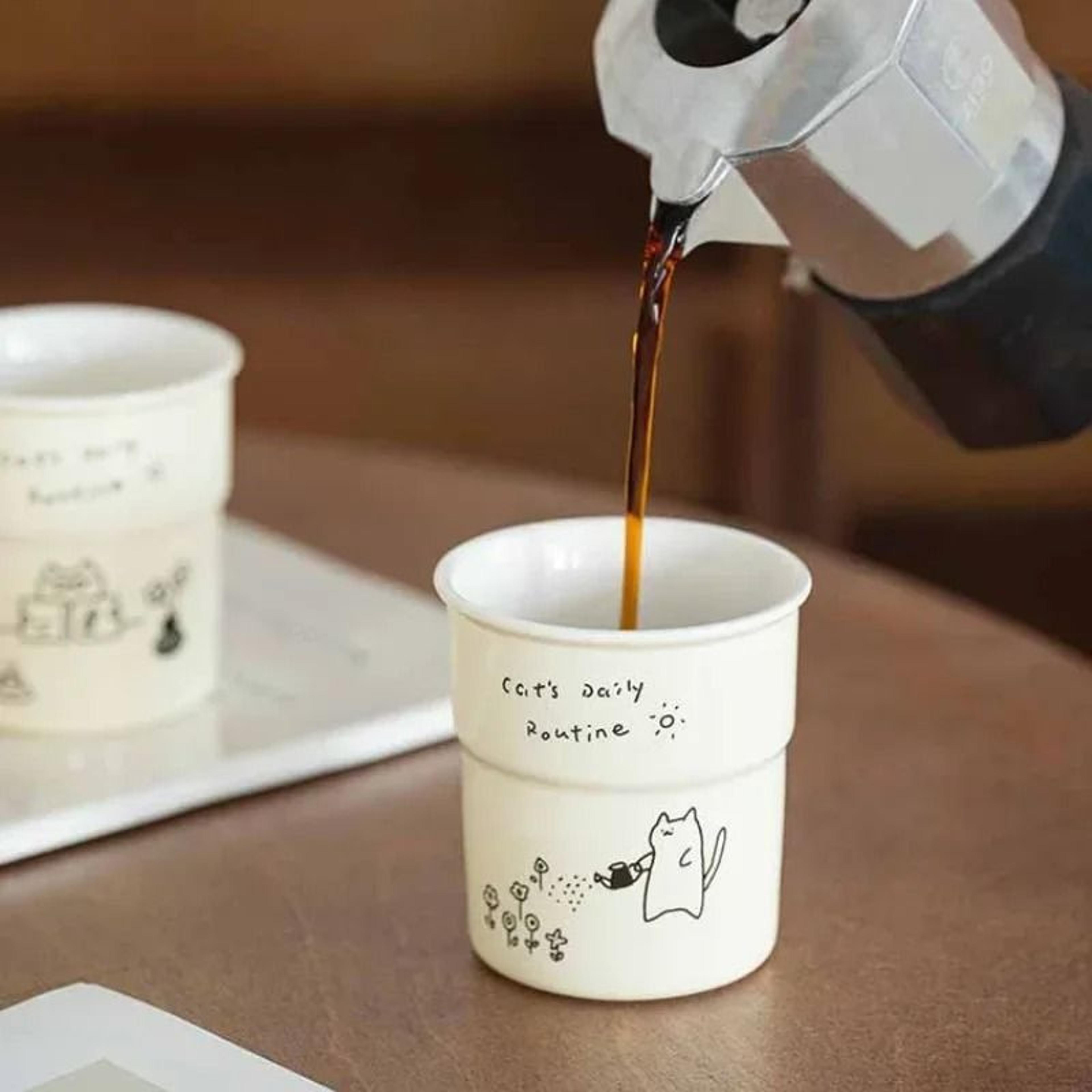 Simple Cute Cat Illustrations Ceramic Mug  225ml Oat Milk Latte  Breakfast Cup 2