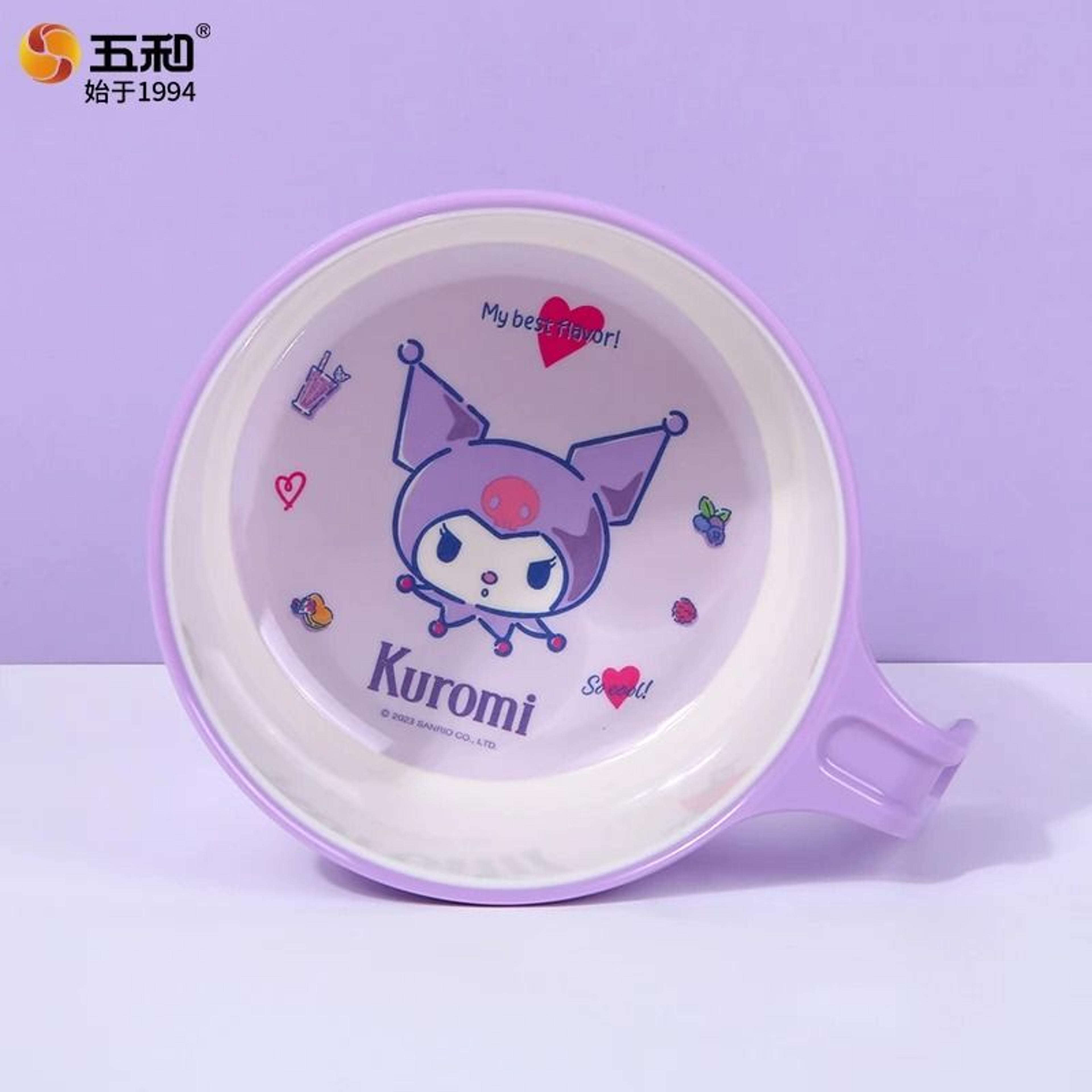 Sanrio Kuromi Cartoon Divided Plate Set  Cute Kids AntiFall Tableware 10