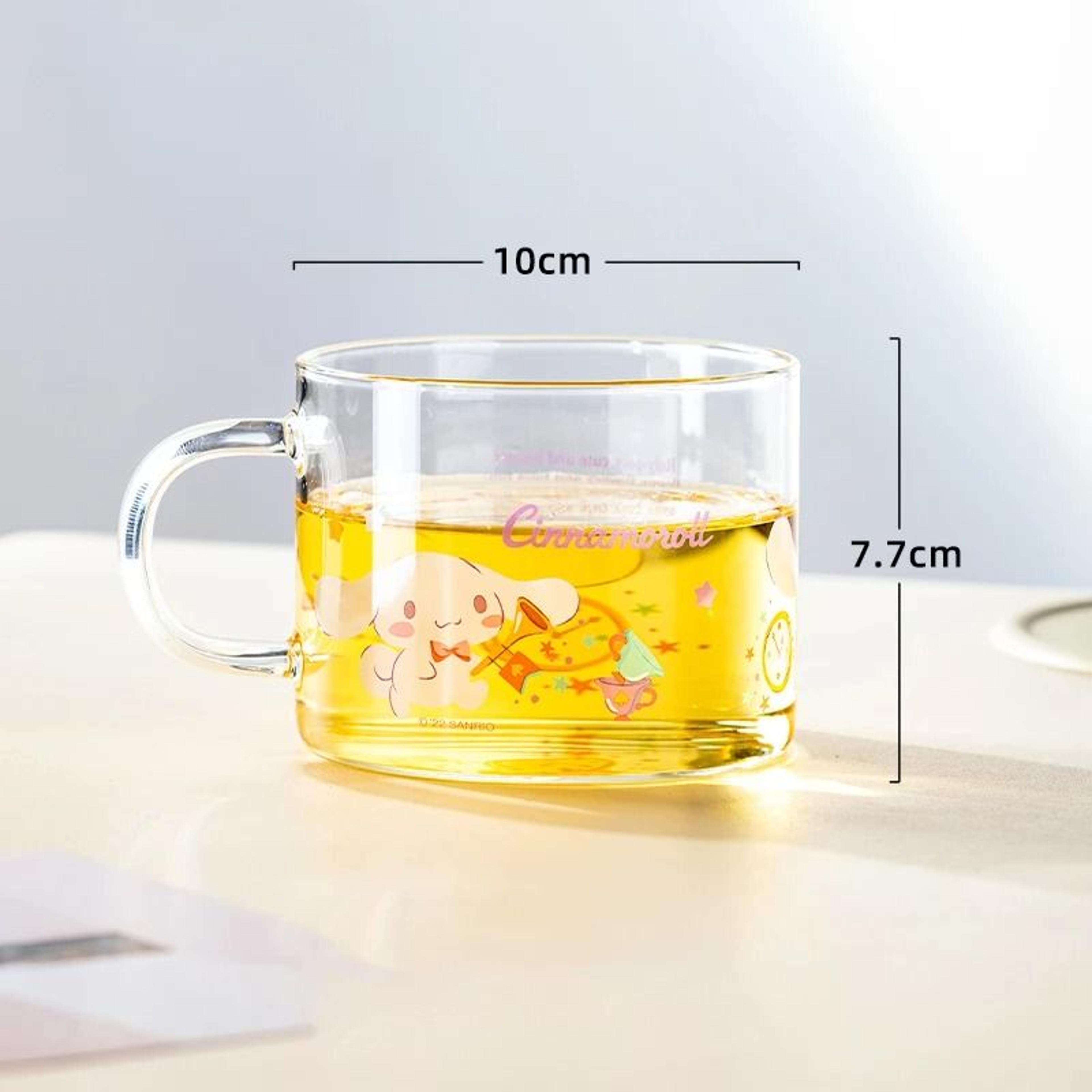 Sanrio Collaboration Transparent Glass Mug  10cm Cute Breakfast Oatmeal Cup With Colored Handle 7