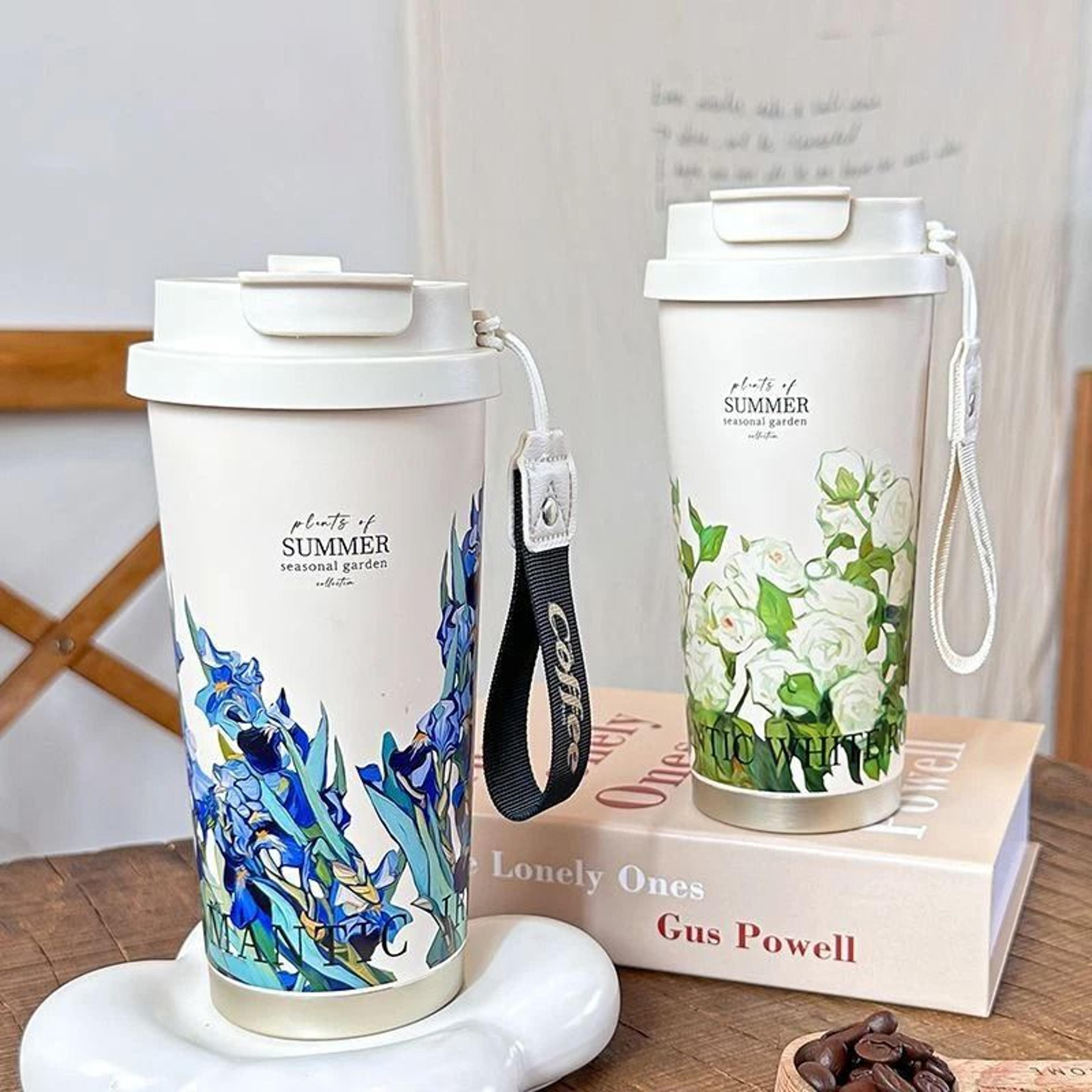 500ml Flower Pattern Insulated Coffee Cup  Stainless Steel DoubleWall Vacuum Travel Mug 2