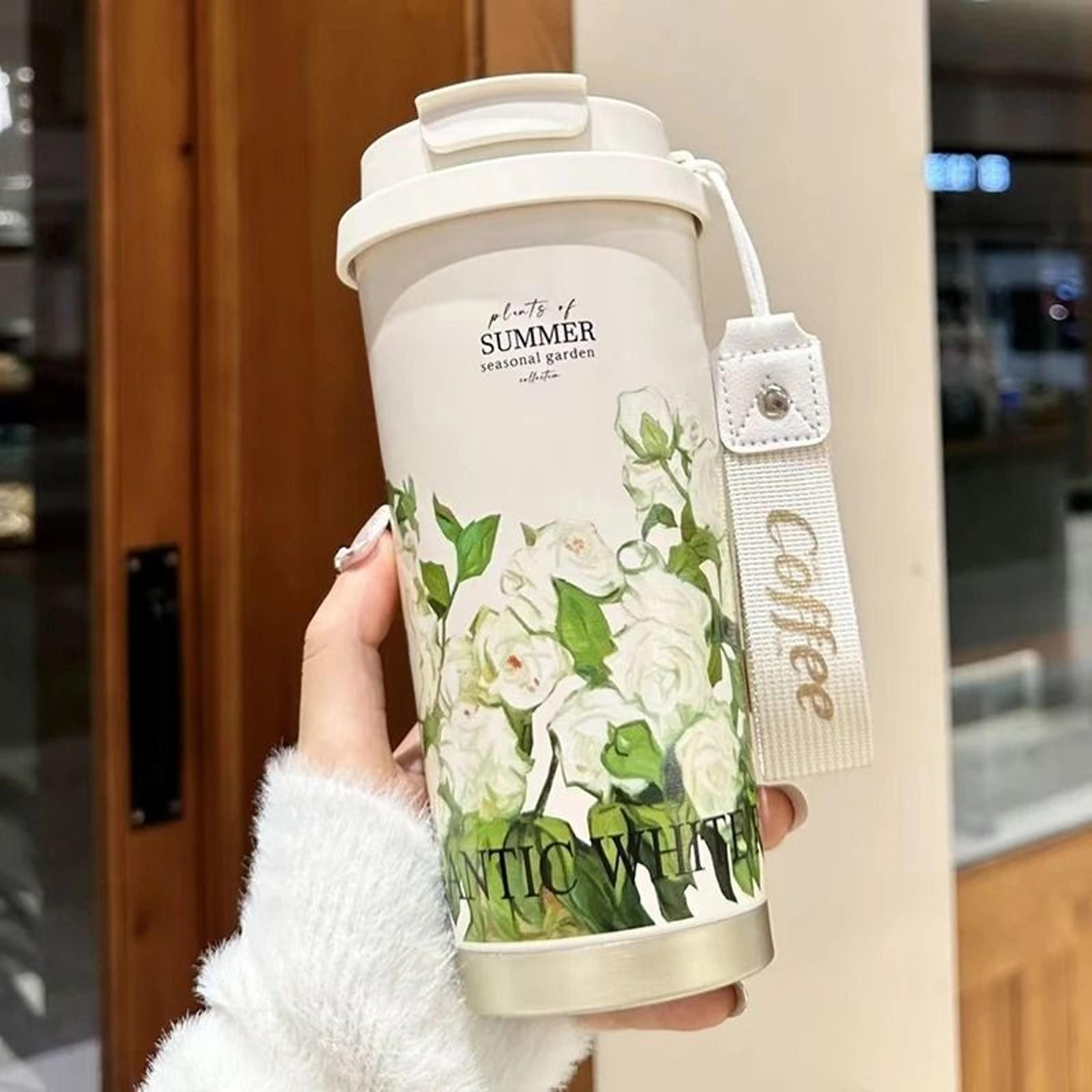 500ml Flower Pattern Insulated Coffee Cup  Stainless Steel DoubleWall Vacuum Travel Mug 4