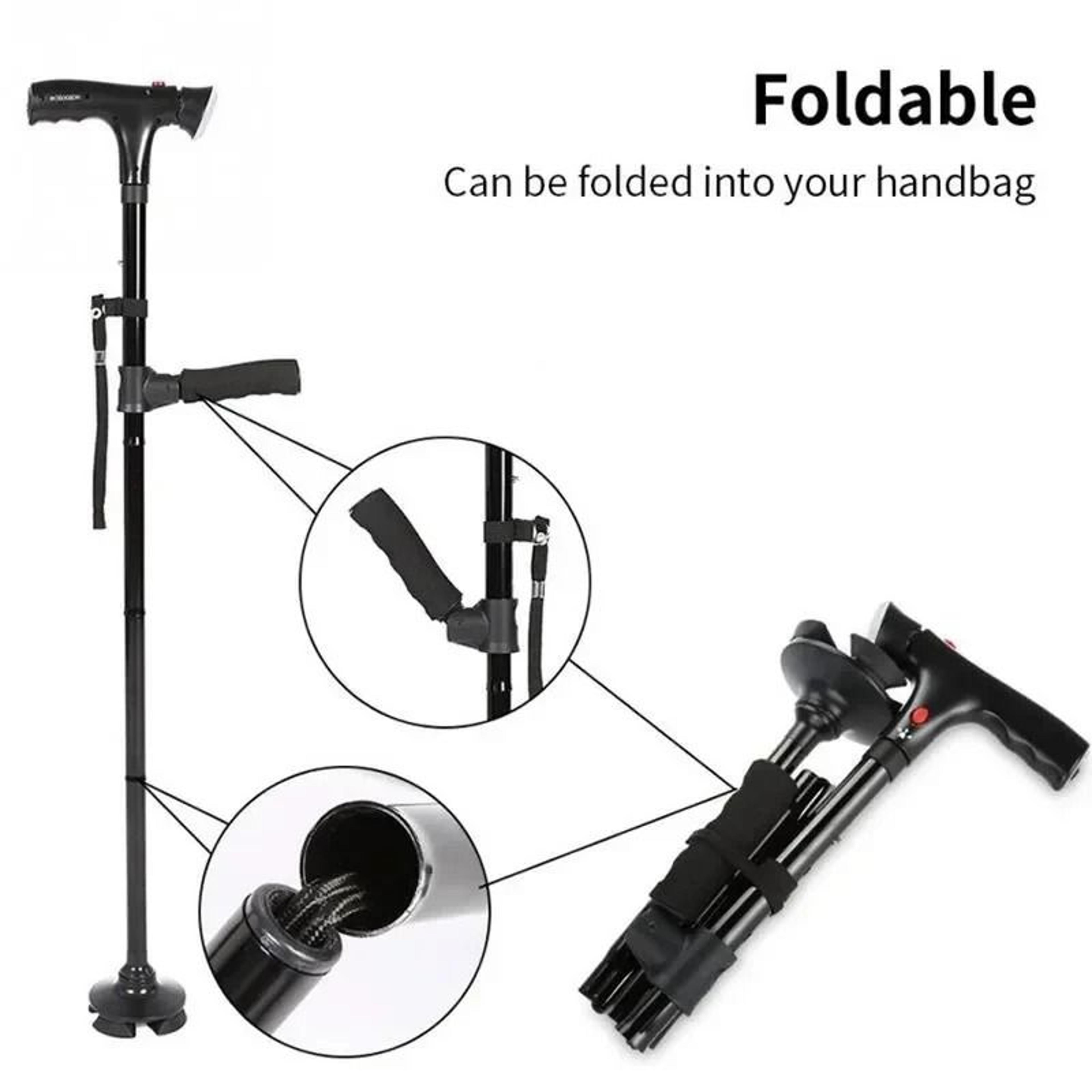 Collapsible LED Safety Cane  Telescopic Folding Walking Stick With Emergency Alarm 0