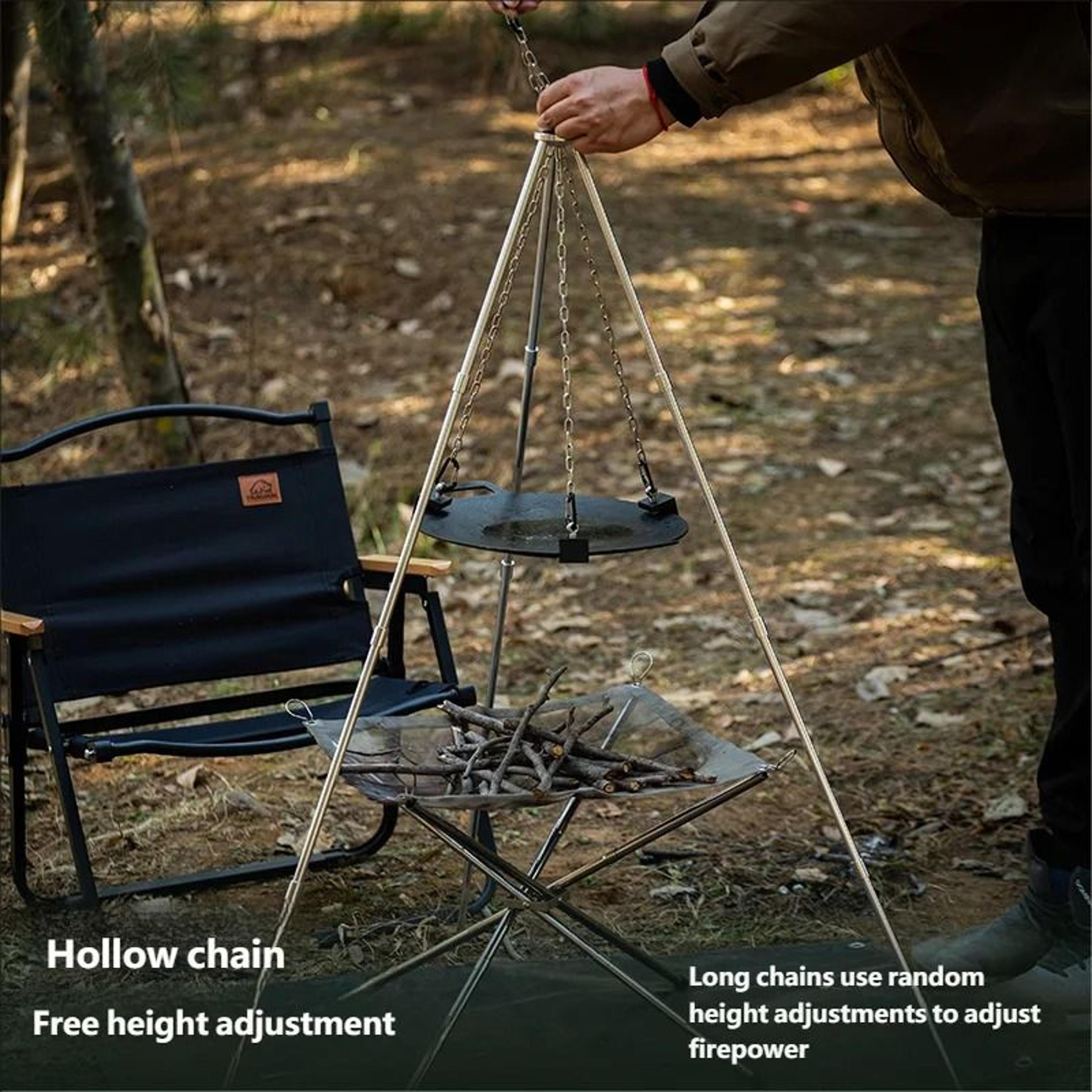 Outdoor BBQ Triangular Bracket  Multifunctional Detachable Grill Pot Rack  Portable Tripod With Cha 3