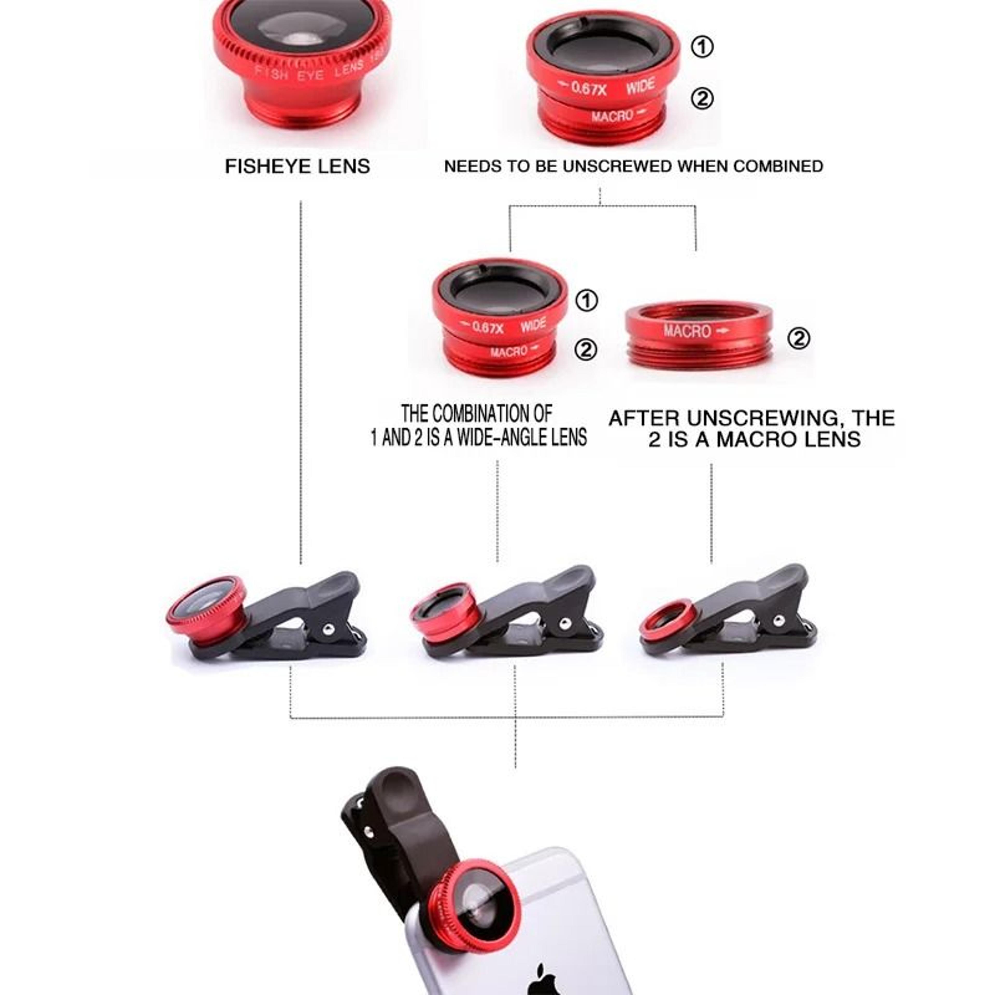 Universal 3in1 Phone Lens Kit  Fisheye 067X Wide Angle  Macro Lens With Secure Clip For IPhone  And 2
