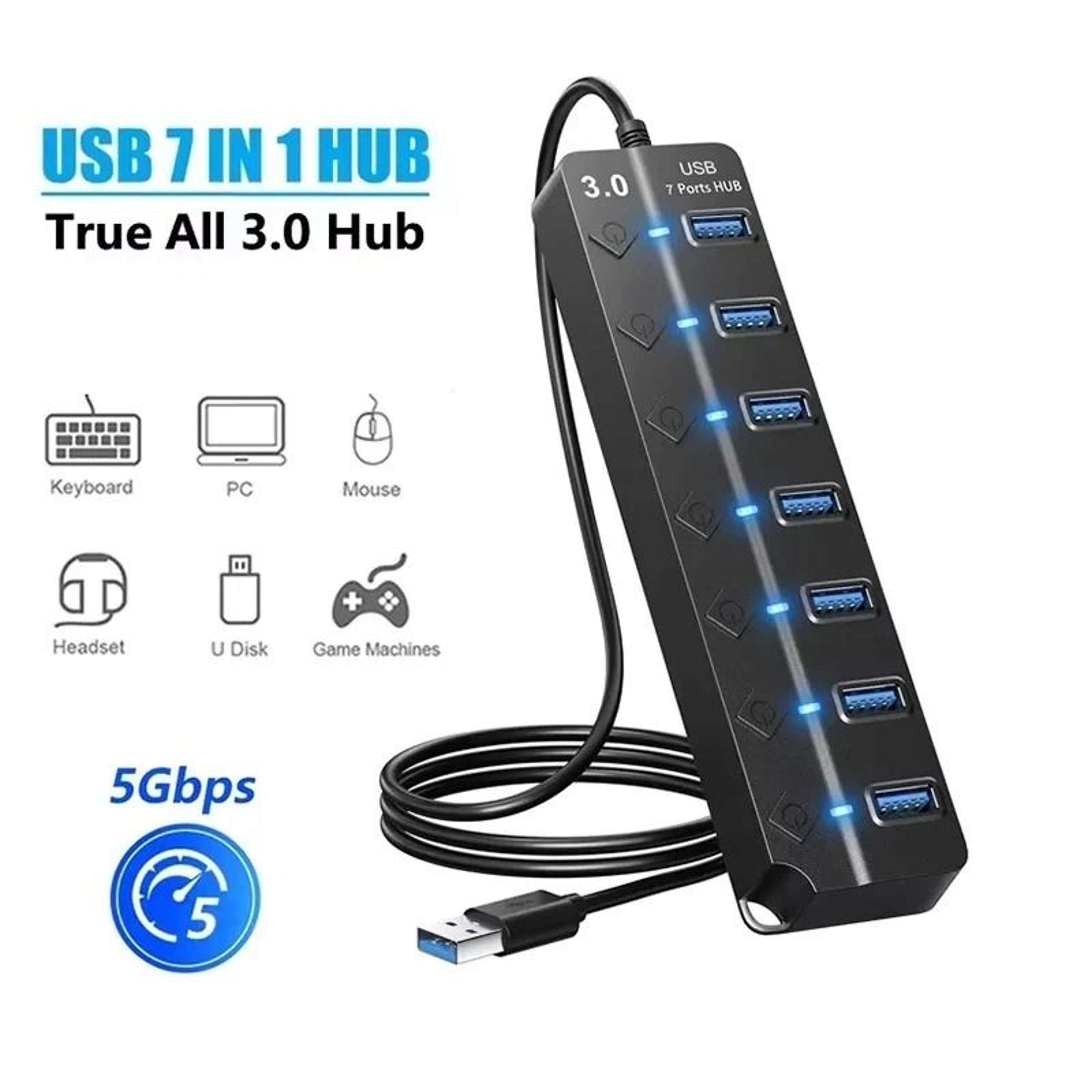 7in1 HighSpeed USB 30 Hub  MultiPort Adapter With Individual Power Switches For Laptop  PC 0