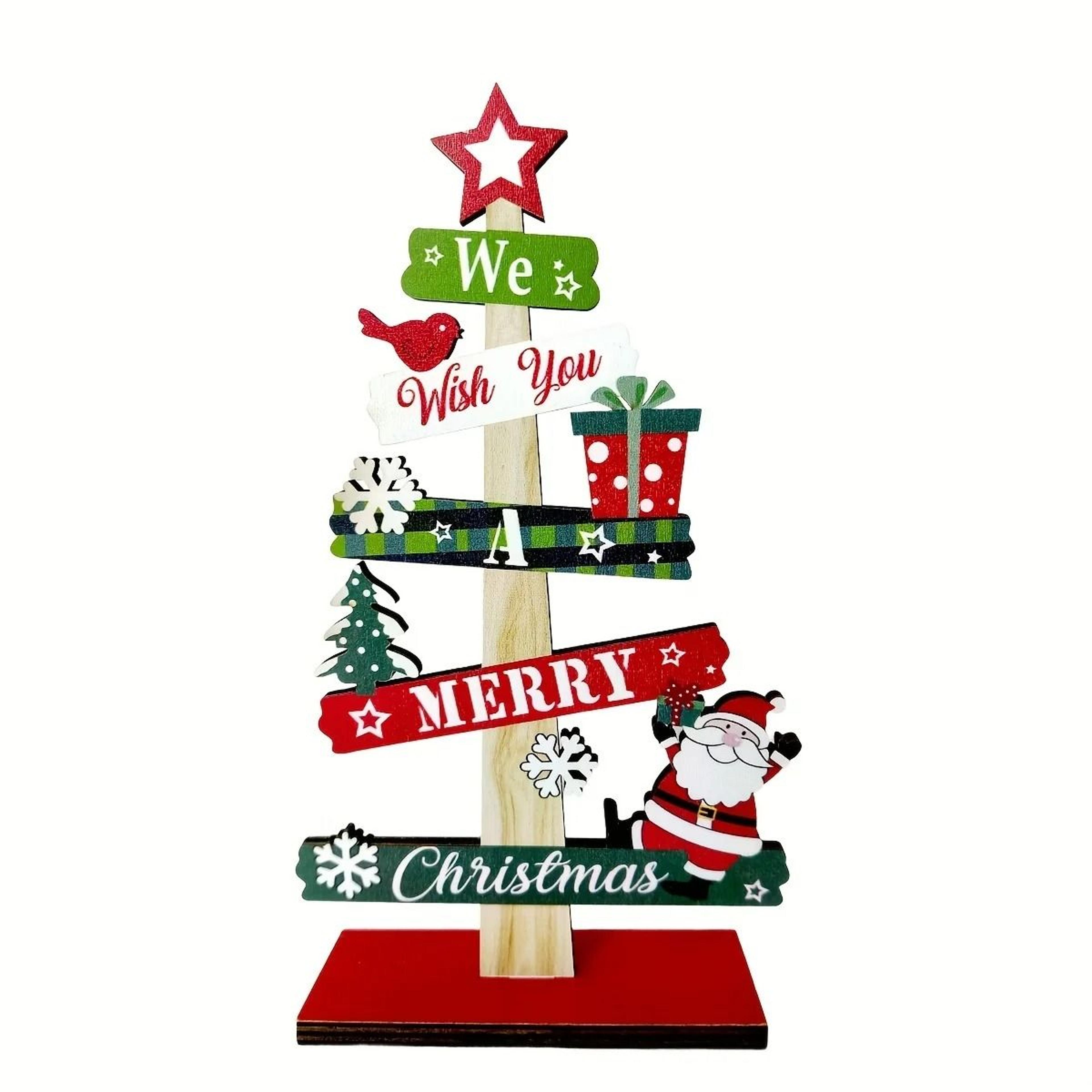 small wooden christmas tree tabletop decor santa claus and gift design for holiday room decoration