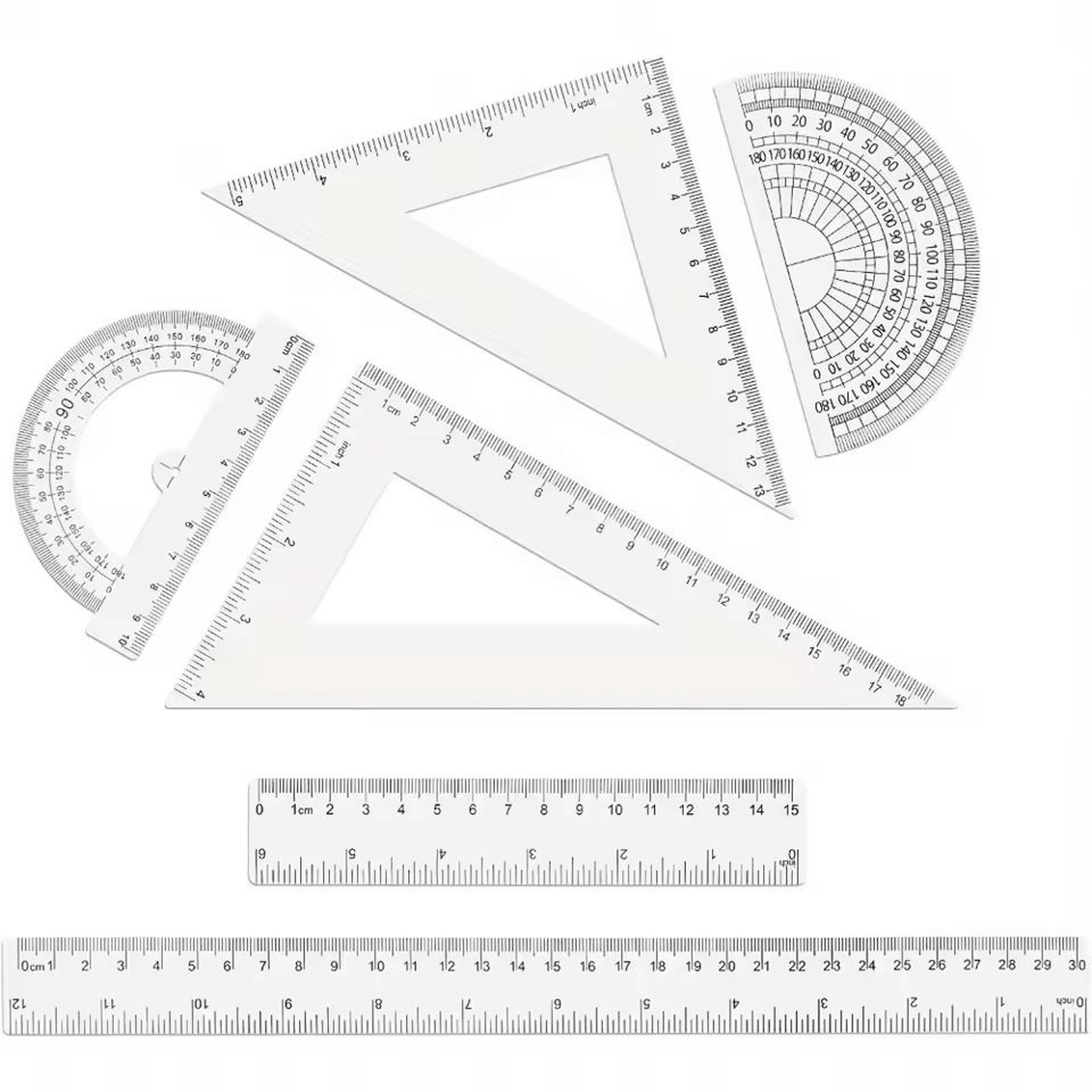 6 Piece Geometry Tools Clear Plastic Dual Measurements Rulers Protractor Triangles For Students And 0