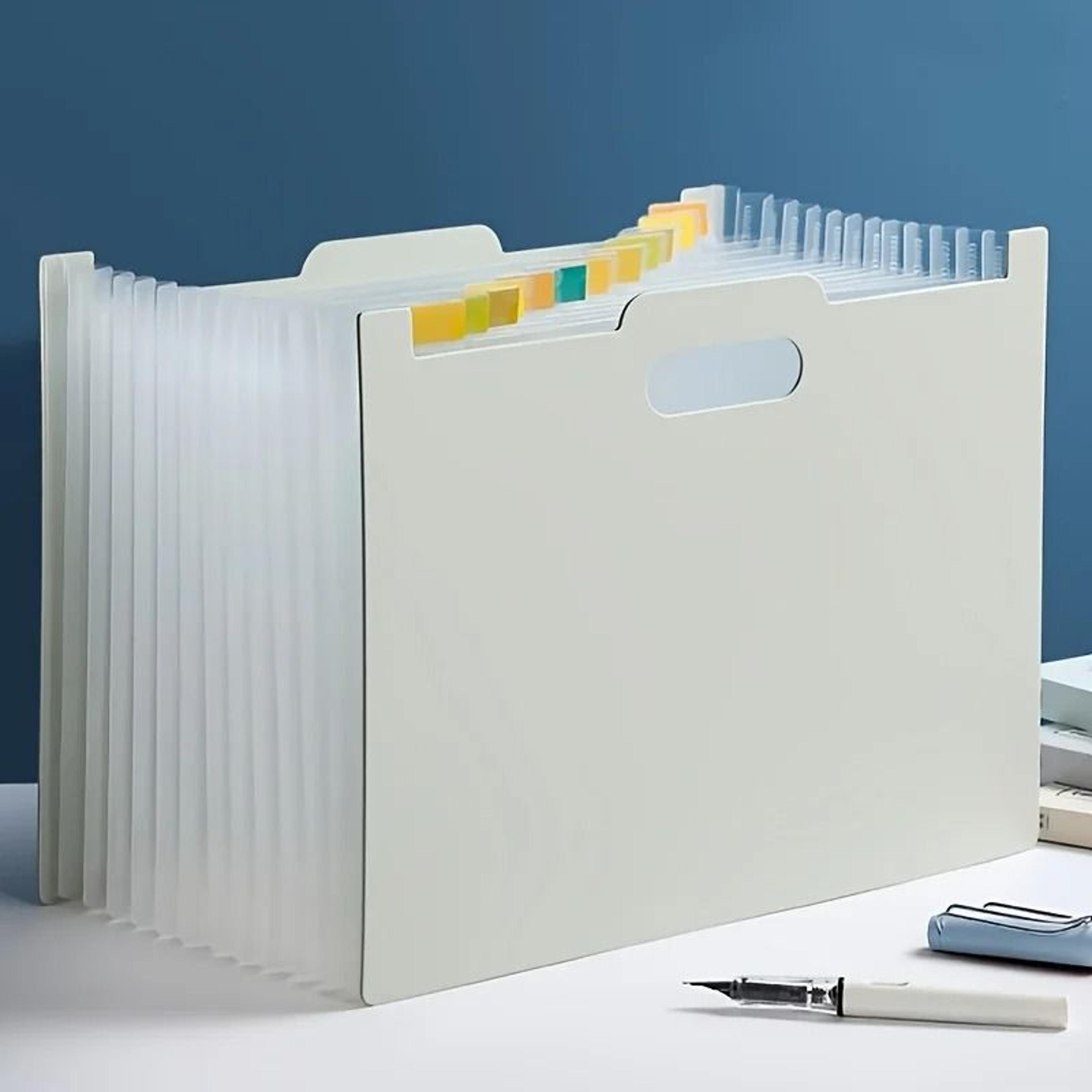 Modern White A4 Foldable Horizontal File Storage Box Expandable Desktop Folder With Multiple Pocket 0