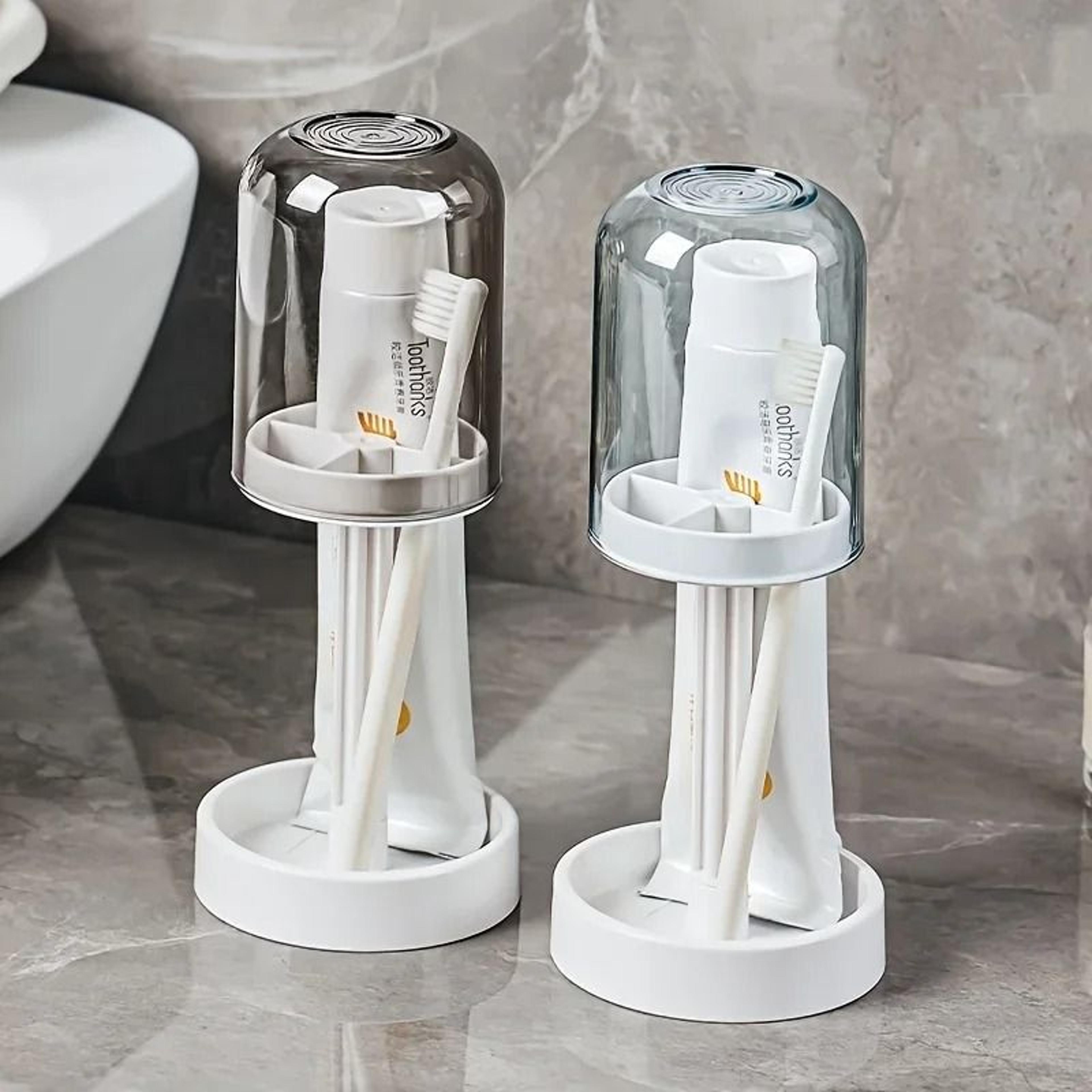 Plastic Multifunctional Bathroom Toothbrush And Cup Organizer With Dust Cover And Drainage Design 0