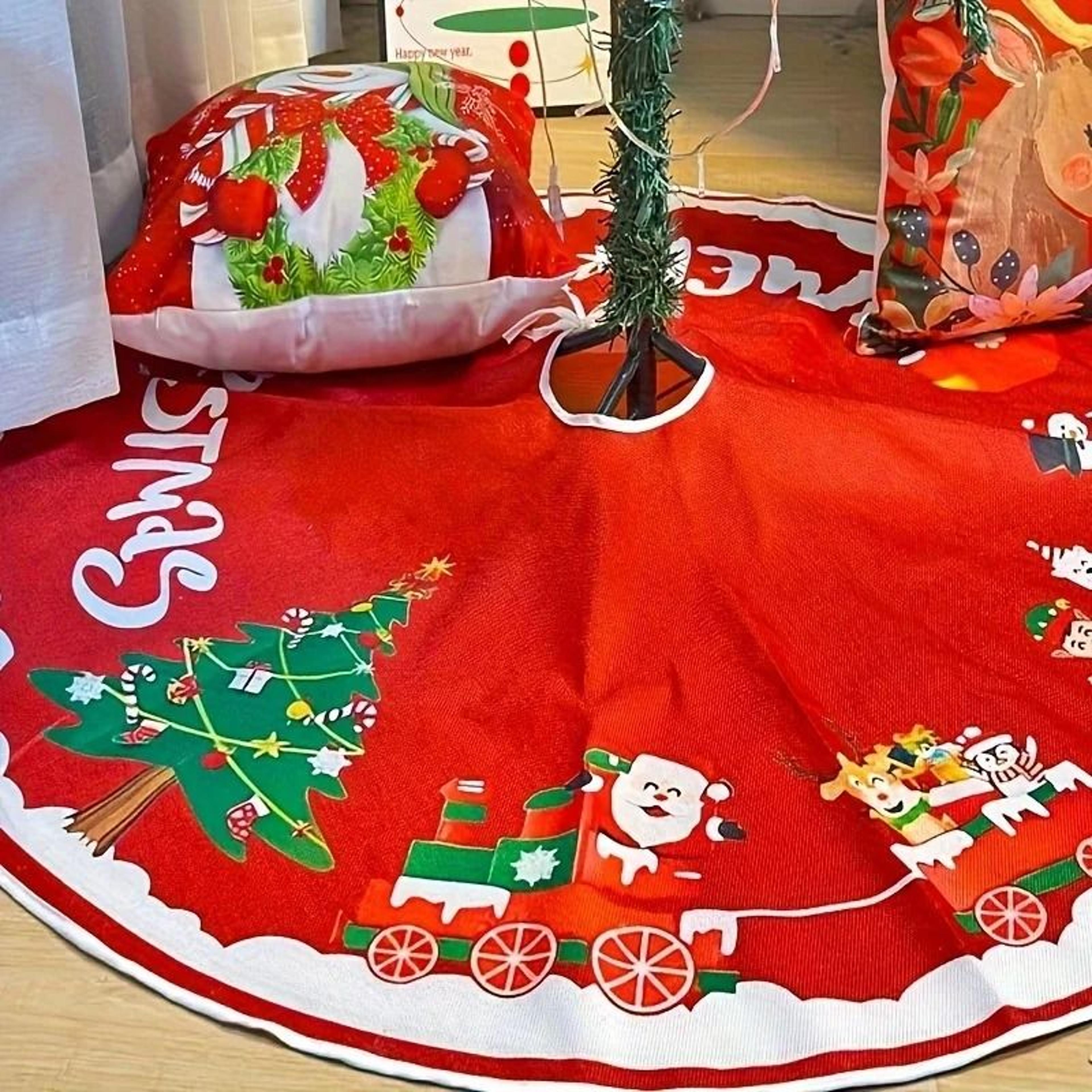 Traditional Christmas Tree Skirt Santa Claus And Snowman Design Holiday Tree Bottom Decoration 4