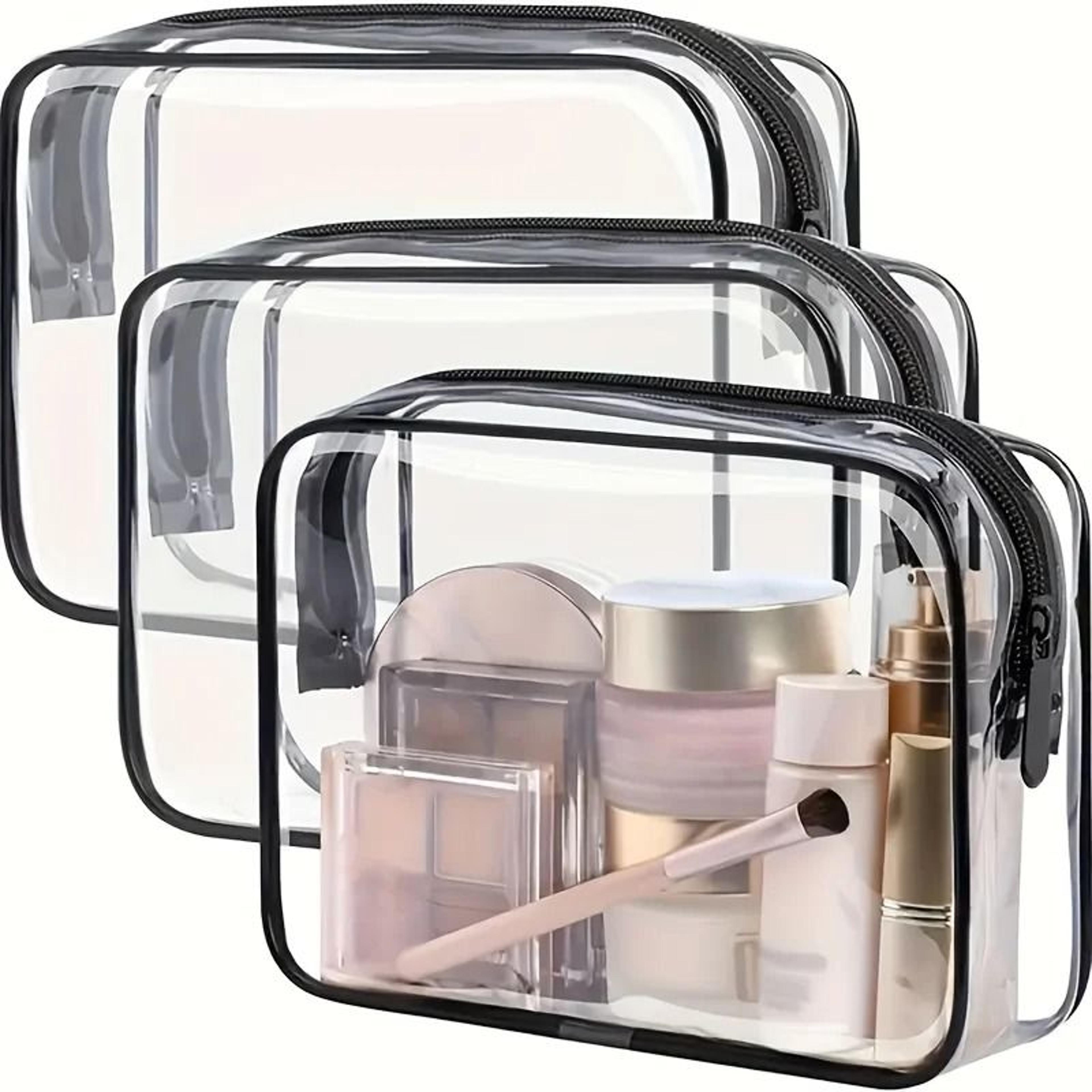 3Piece Transparent Travel Cosmetic Bag Set  Zippered Toiletry Organizers MultiFunctional Portable S 0