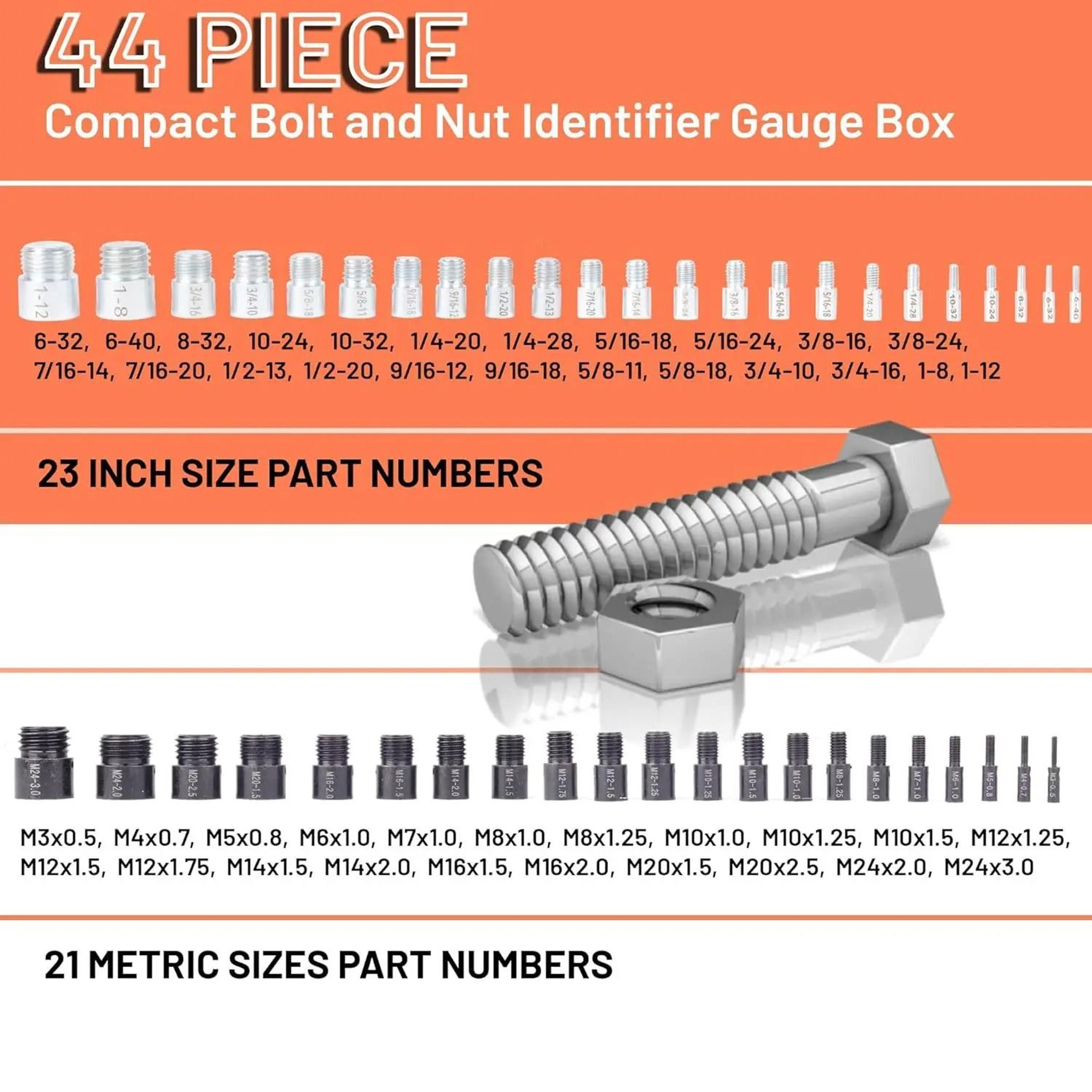 Nut Bolt Thread Checker Inch Metric Size Identifier Male Female Gauges 26 Or 44 Piece Set For Garag 2