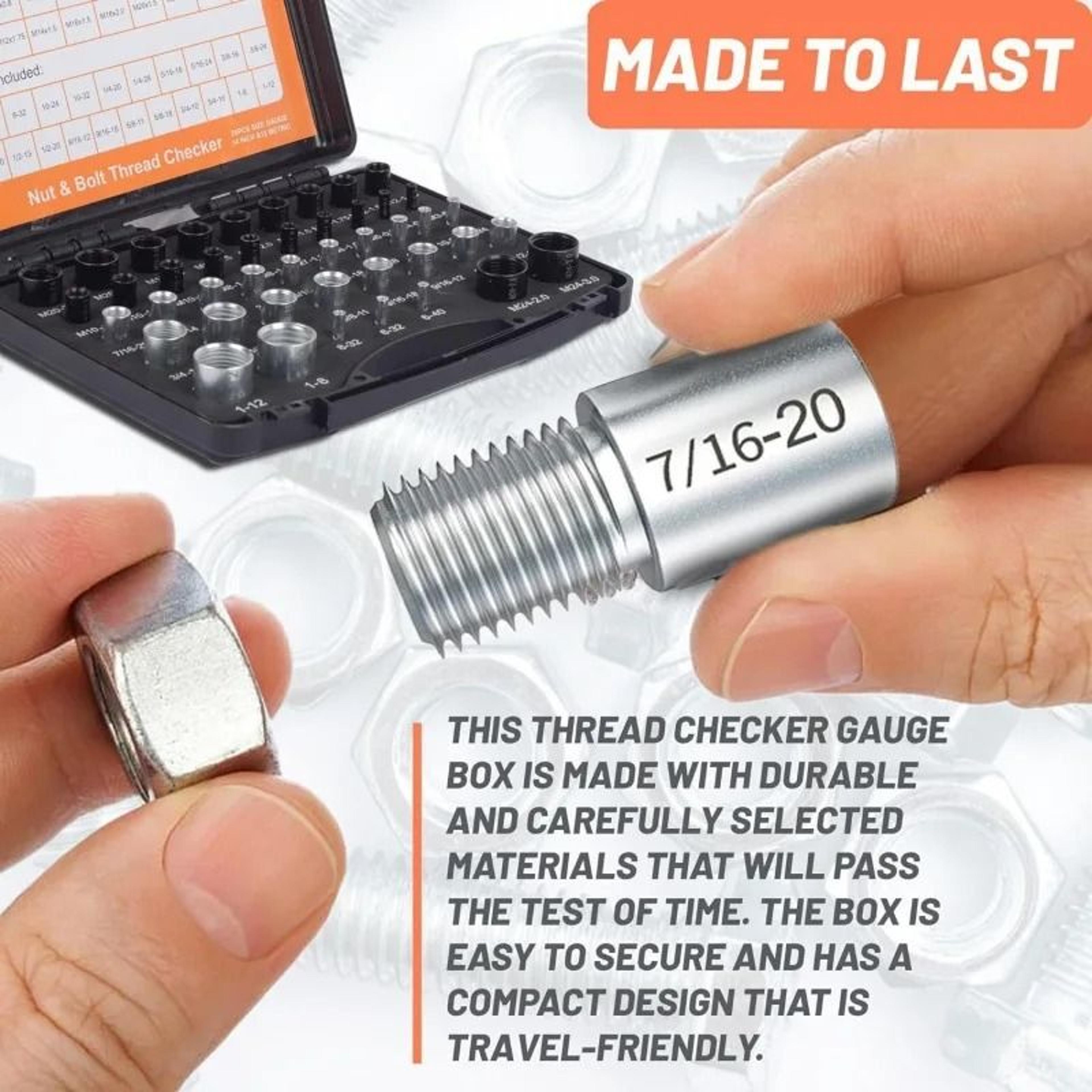 Nut Bolt Thread Checker Inch Metric Size Identifier Male Female Gauges 26 Or 44 Piece Set For Garag 4