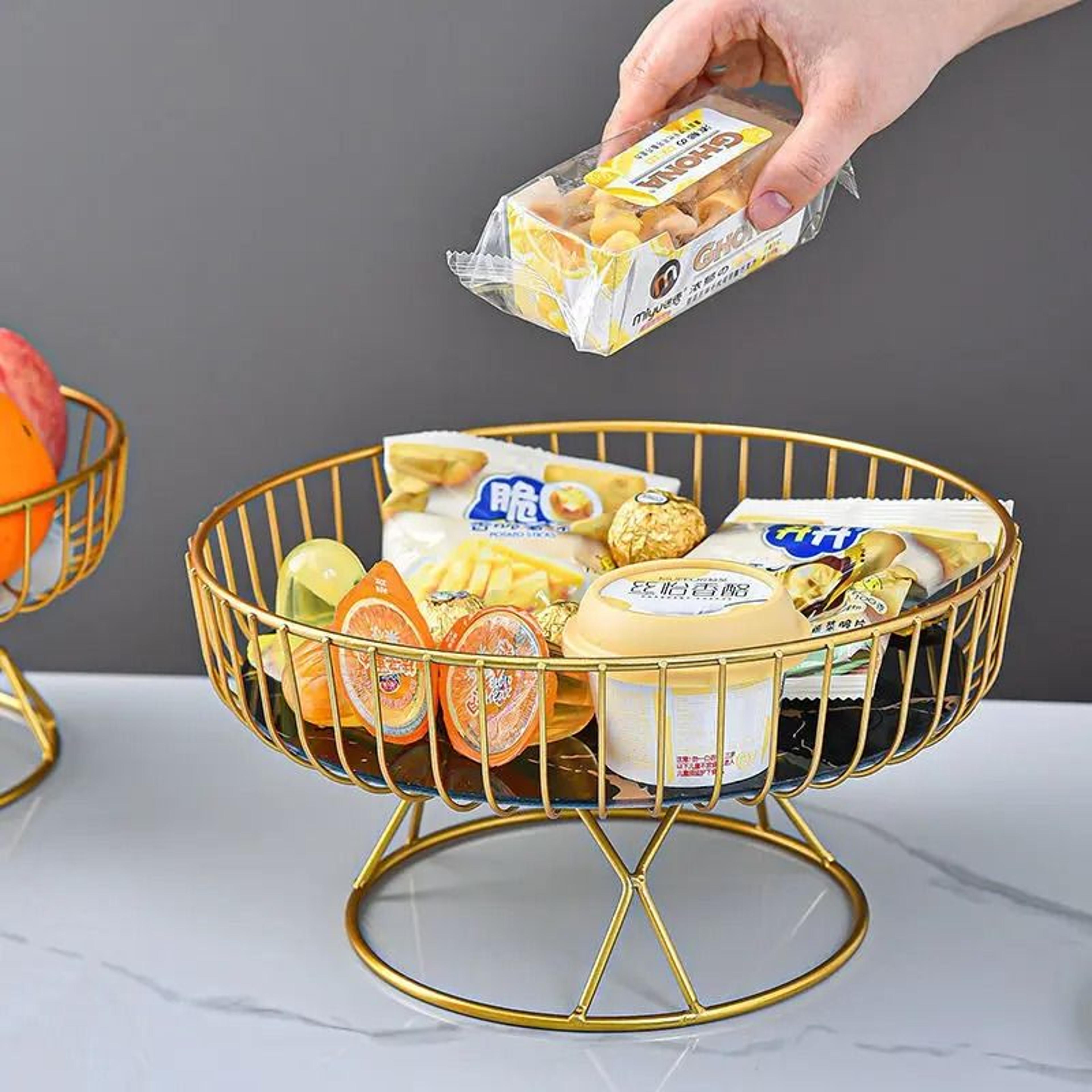 Nordic Style Large Round Fruit Basket For Kitchen Dining Table Home Decoration Gold Metal Wire Snac 1