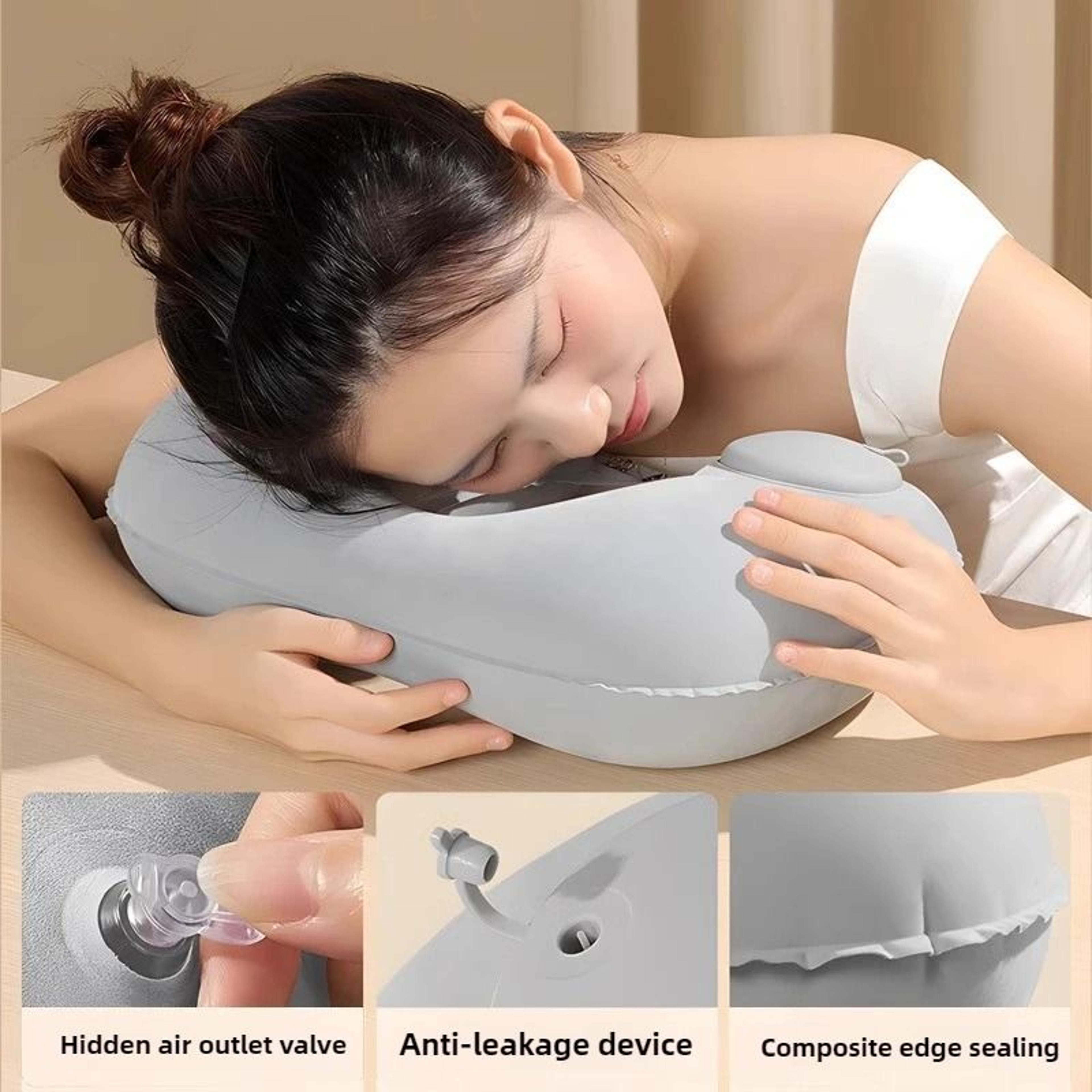 Ushaped Flocking Inflatable Neck Pillow Portable Compression Travel Pillow For Outdoor Camping And  1