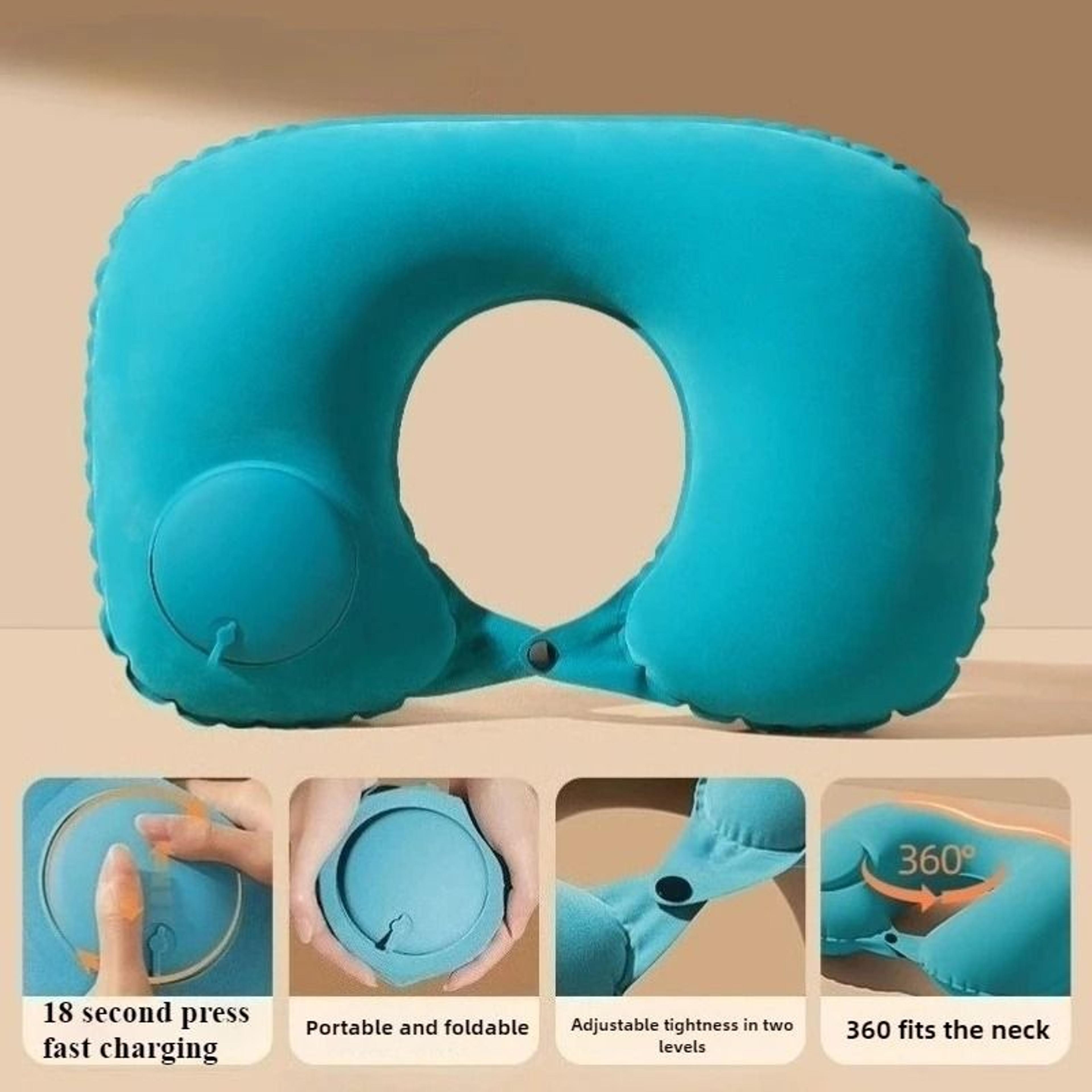 Ushaped Flocking Inflatable Neck Pillow Portable Compression Travel Pillow For Outdoor Camping And  4