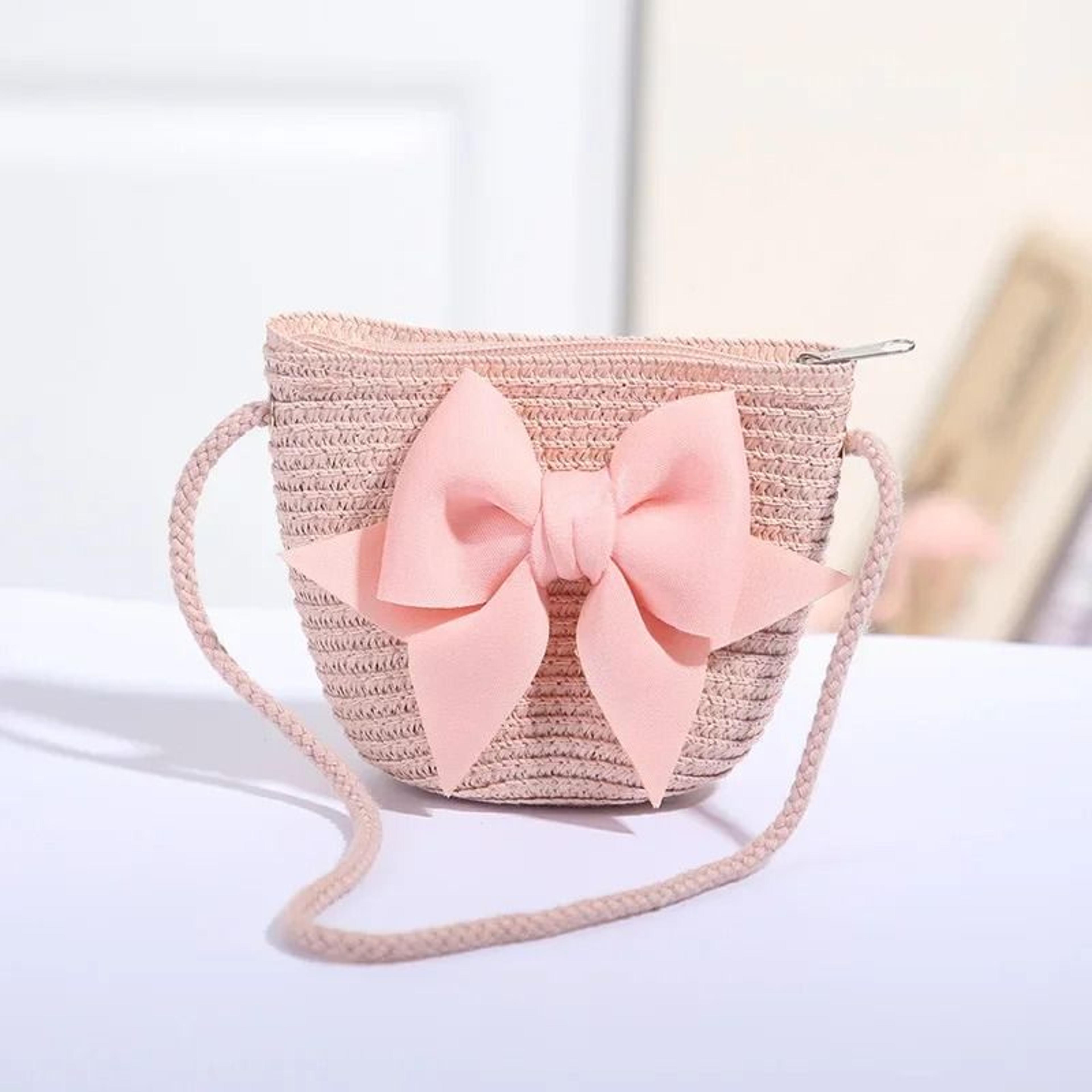 Cute Bow Straw Shoulder Bag And Mini Crossbody Purse For Girls 2