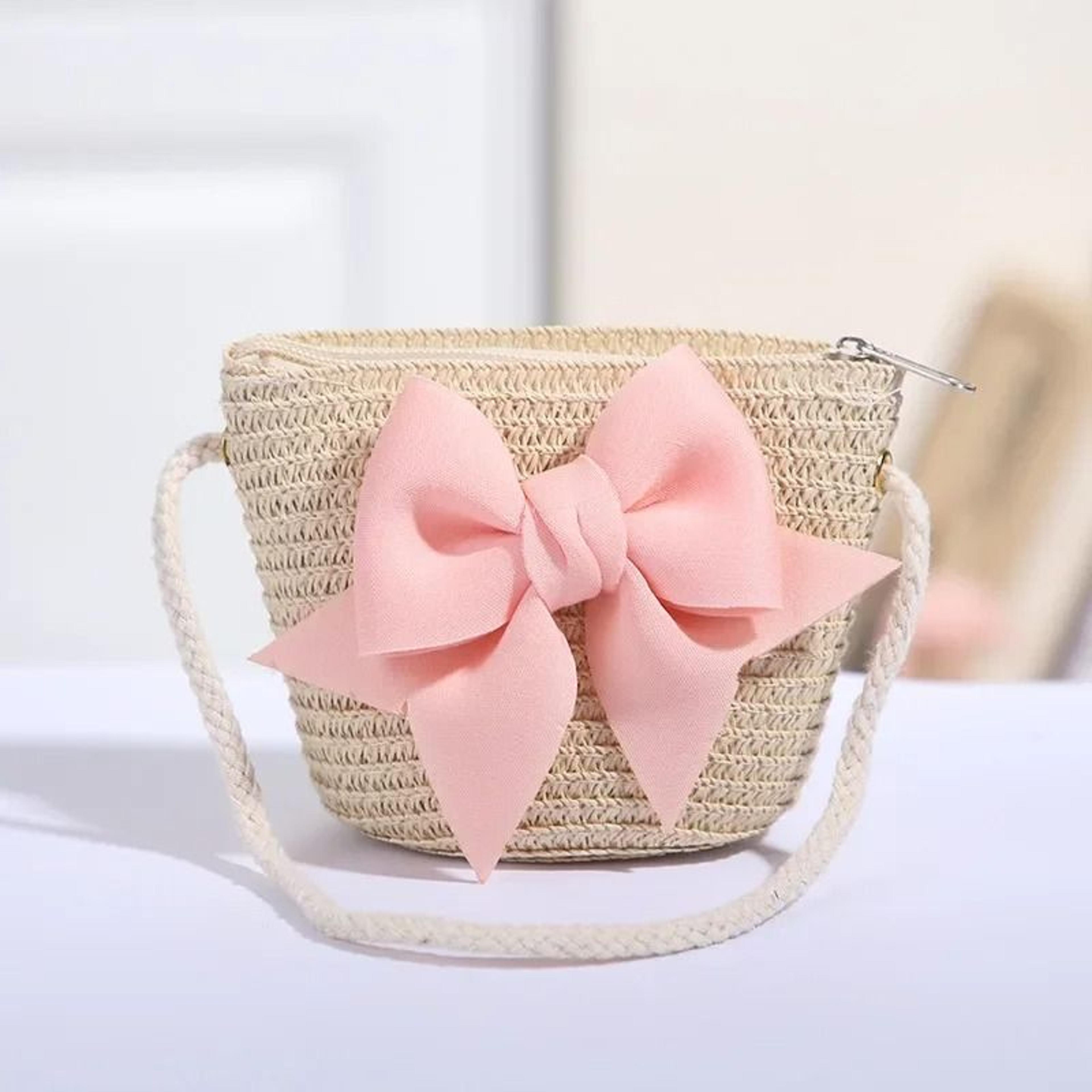 Cute Bow Straw Shoulder Bag And Mini Crossbody Purse For Girls 7