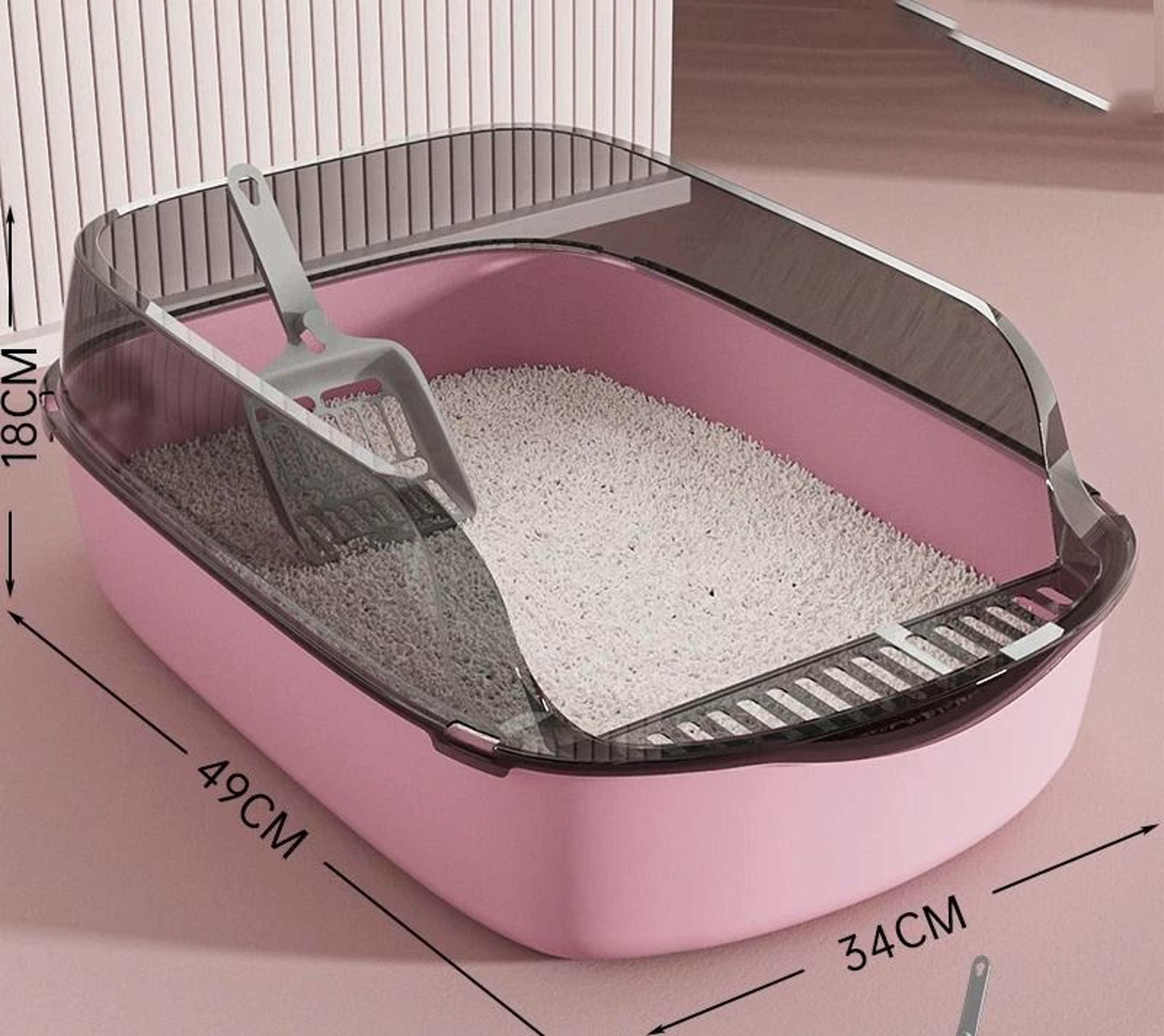 Semi Enclosed High Side Splashproof Cat Litter Box With Shield 10
