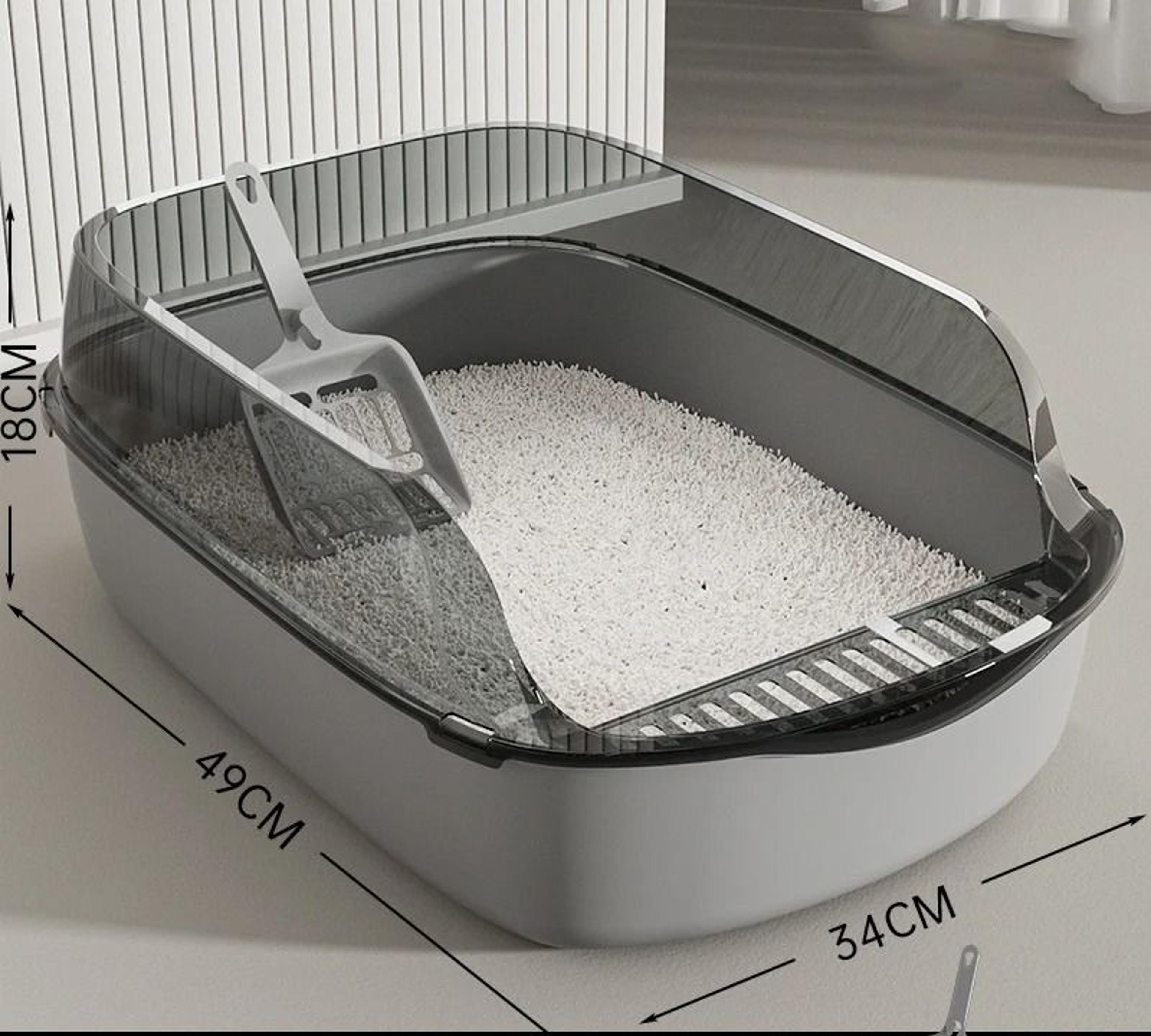 Semi Enclosed High Side Splashproof Cat Litter Box With Shield 11