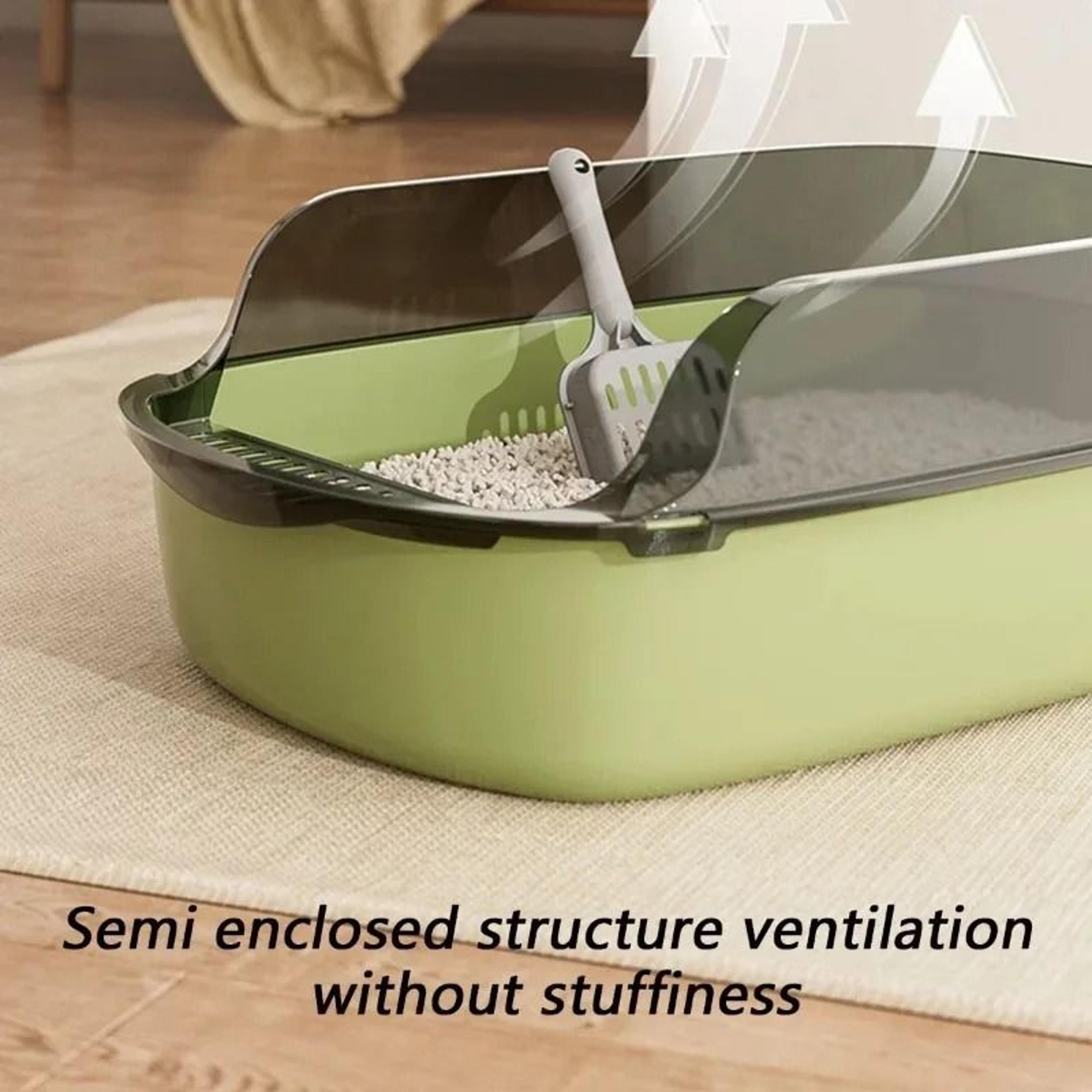 Semi Enclosed High Side Splashproof Cat Litter Box With Shield 3